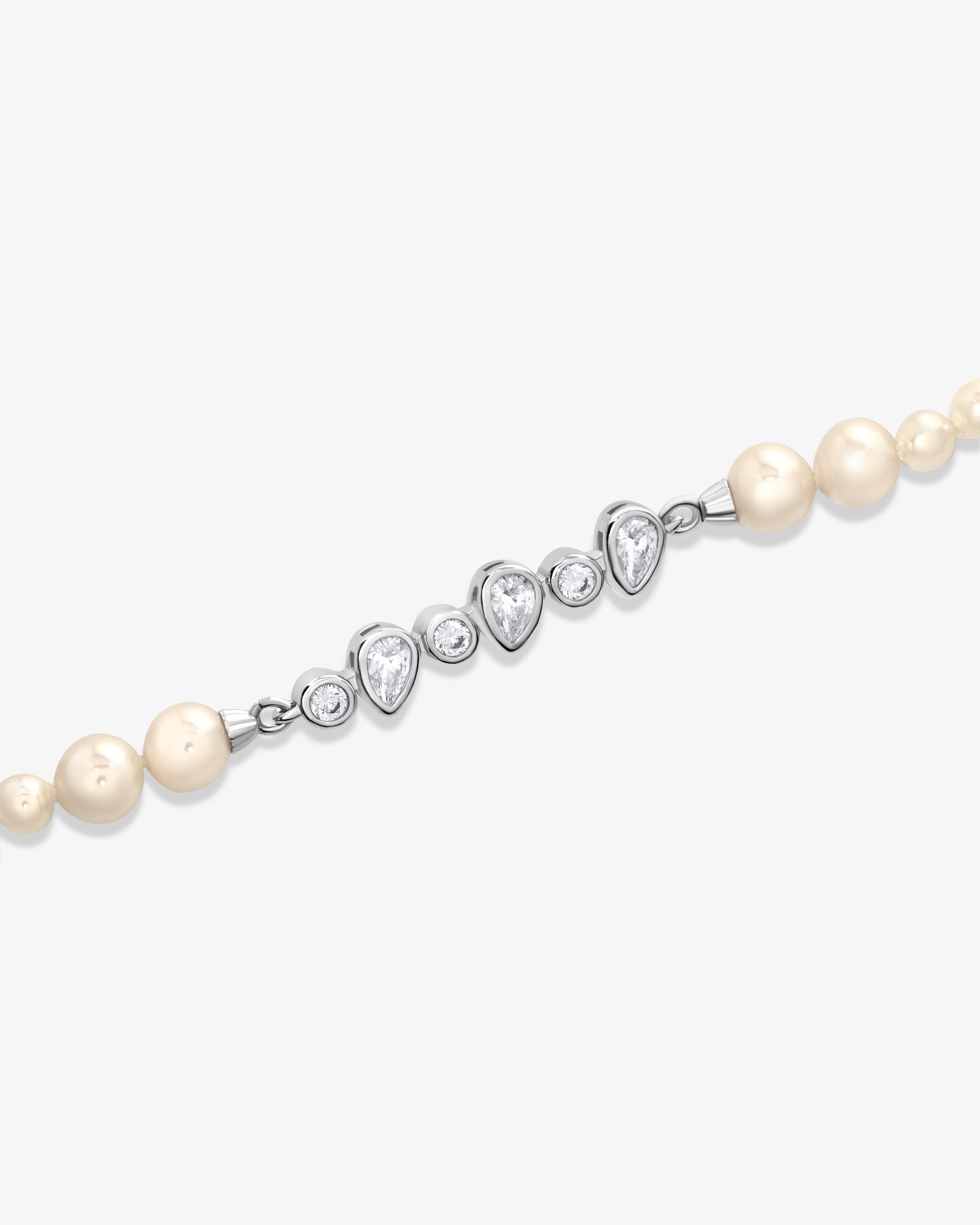 Pulsera en rodiada con intervalos alternos de perlas y circonitas - Majorica - Plata Plata-3