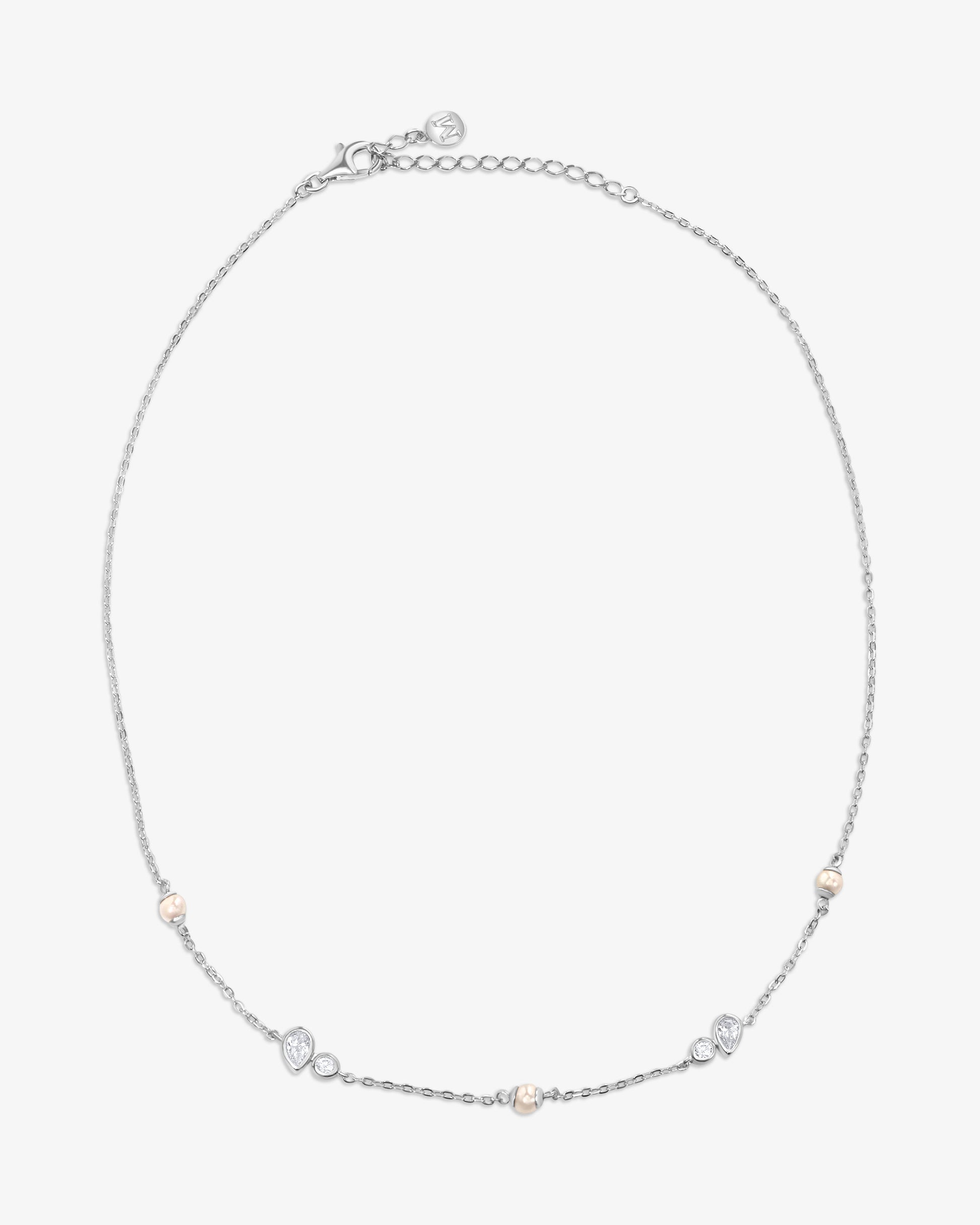 Imagen 0 de Collar en plata rodiada de cadena con perlas y circonitas Plata