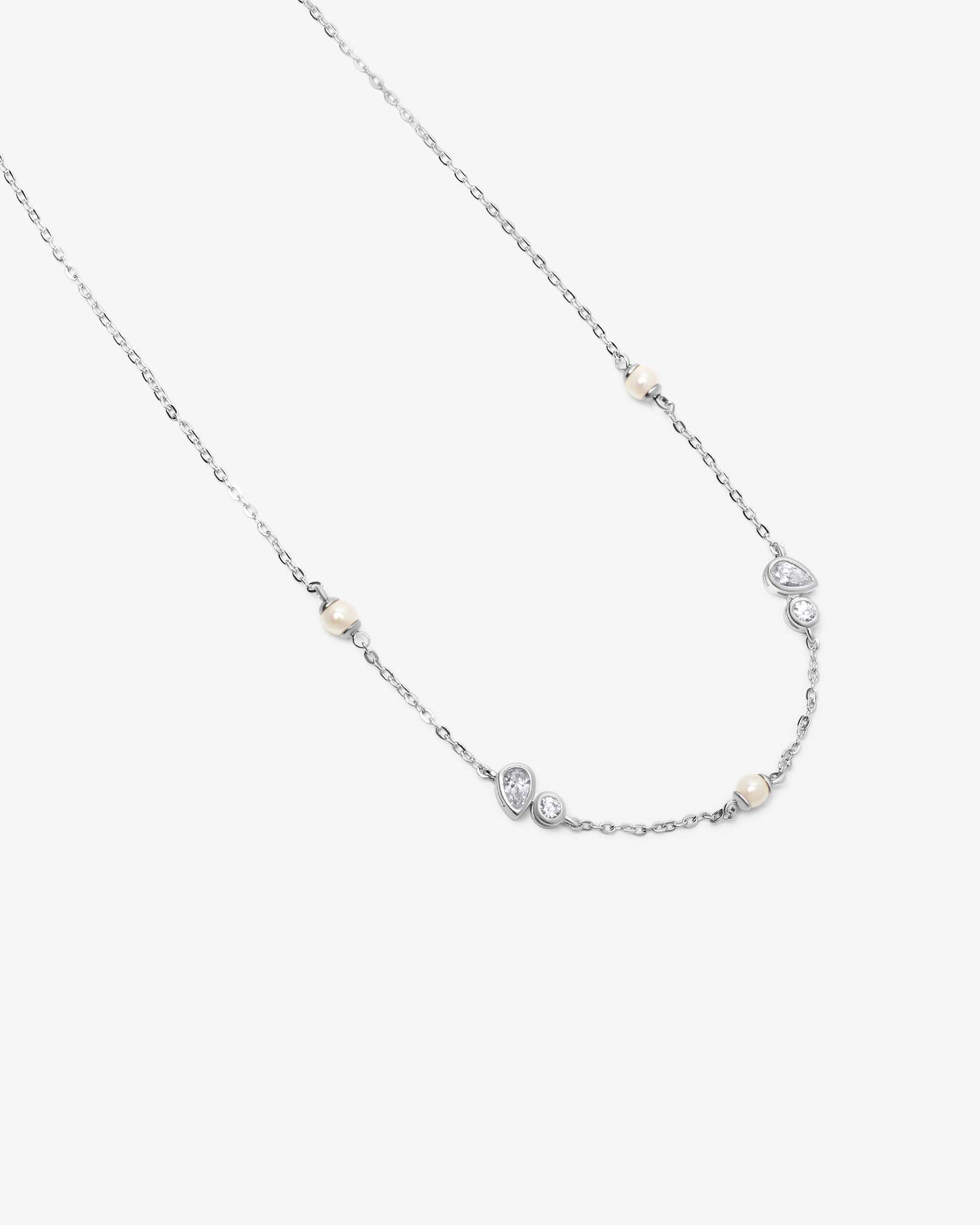 Collar en rodiada de cadena con perlas y circonitas - Majorica - Plata Plata-2