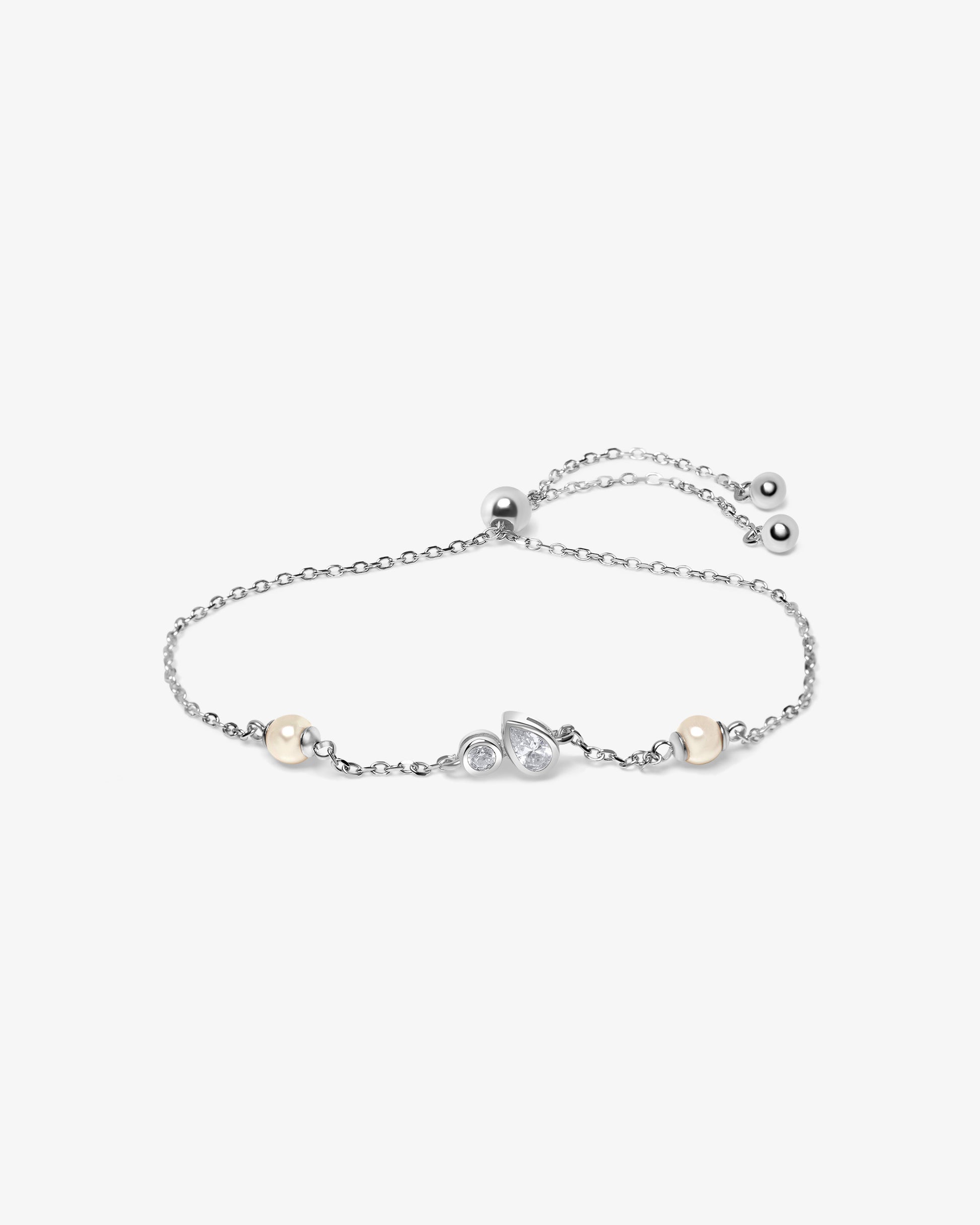Pulsera en rodiada de cadena con perlas y circonitas - Majorica - Plata Plata-2