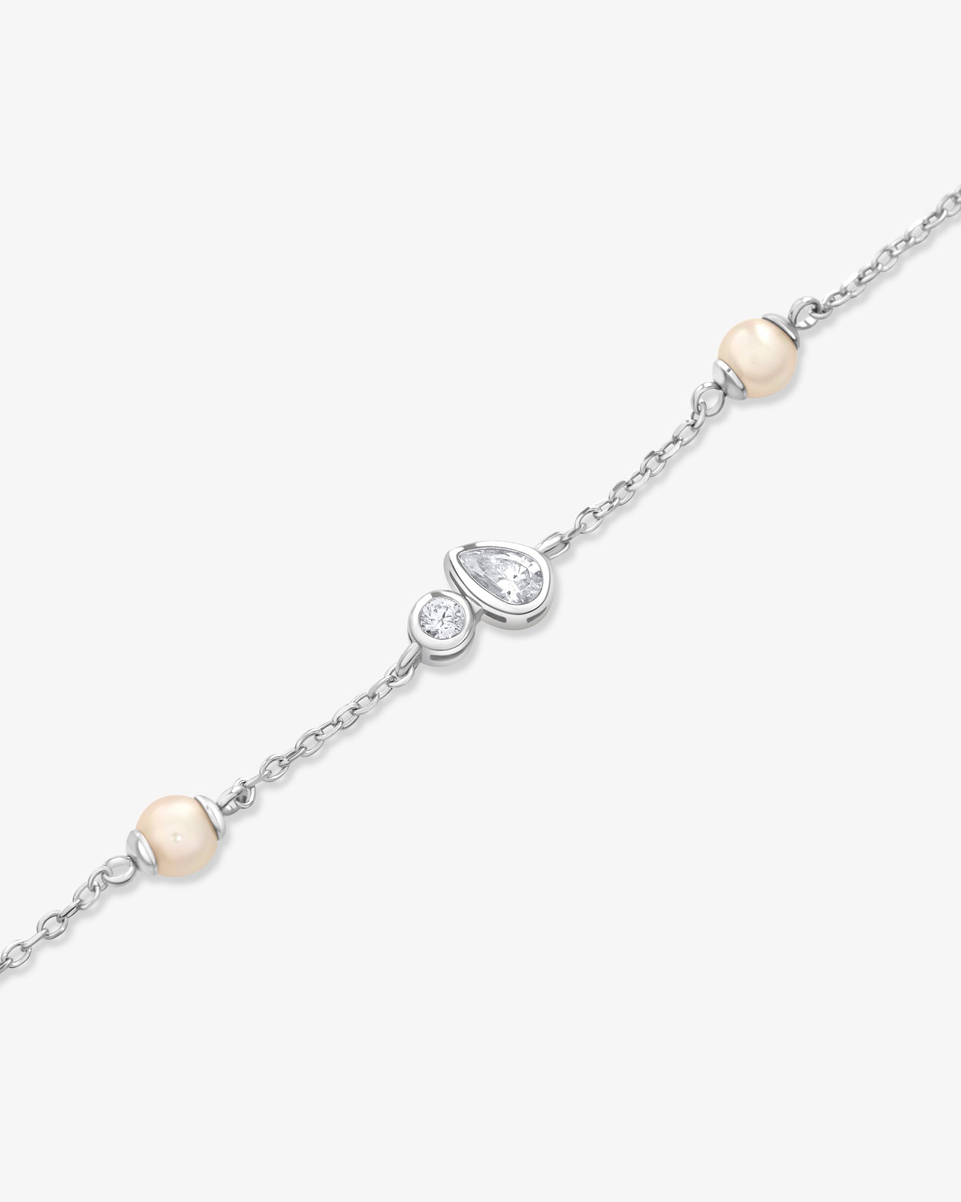Pulsera en rodiada de cadena con perlas y circonitas - Majorica - Plata Plata-3