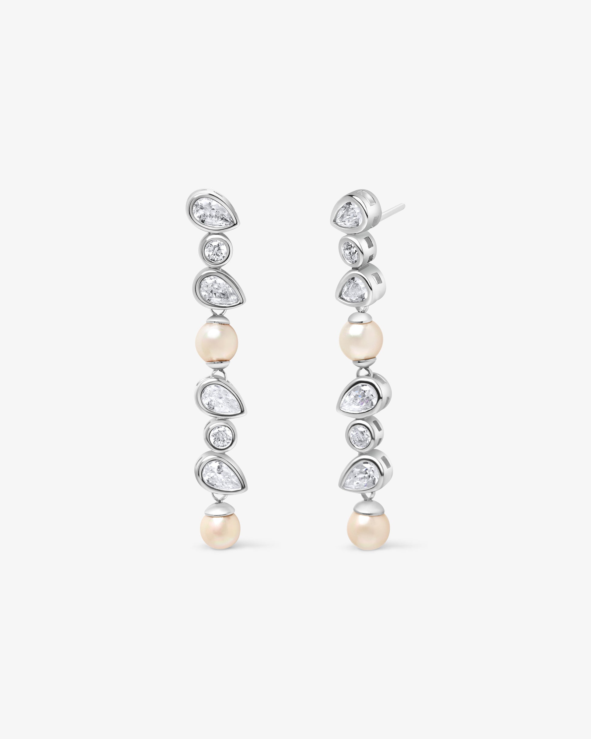 Pendientes en rodiada de perlas alternadas con circonitas - Majorica - Plata Plata-1