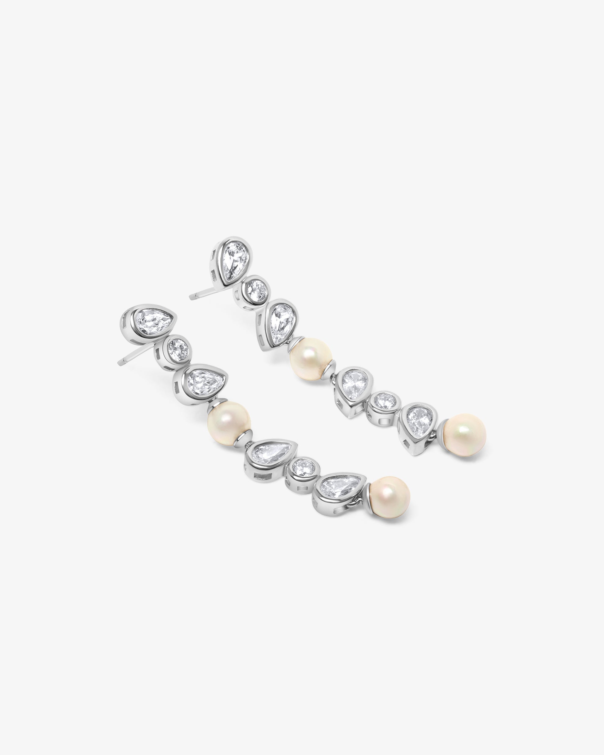 Pendientes en rodiada de perlas alternadas con circonitas - Majorica - Plata Plata-2