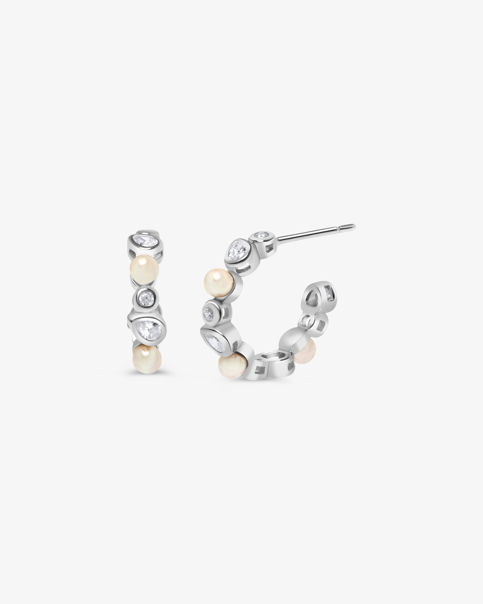 Aros en rodiada de perlas alternadas con circonitas - Majorica - Plata Plata-1
