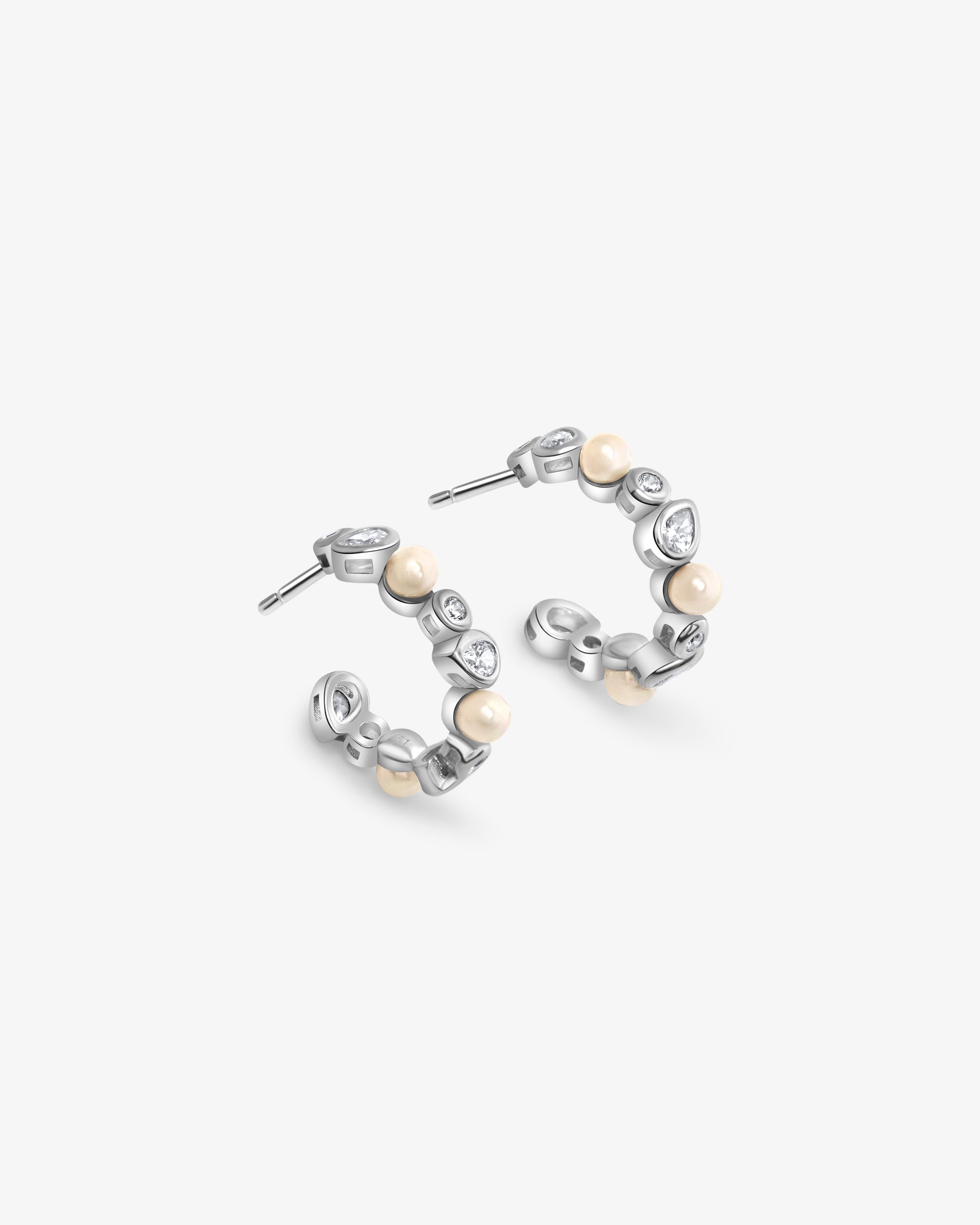 Aros en rodiada de perlas alternadas con circonitas - Majorica - Plata Plata-2