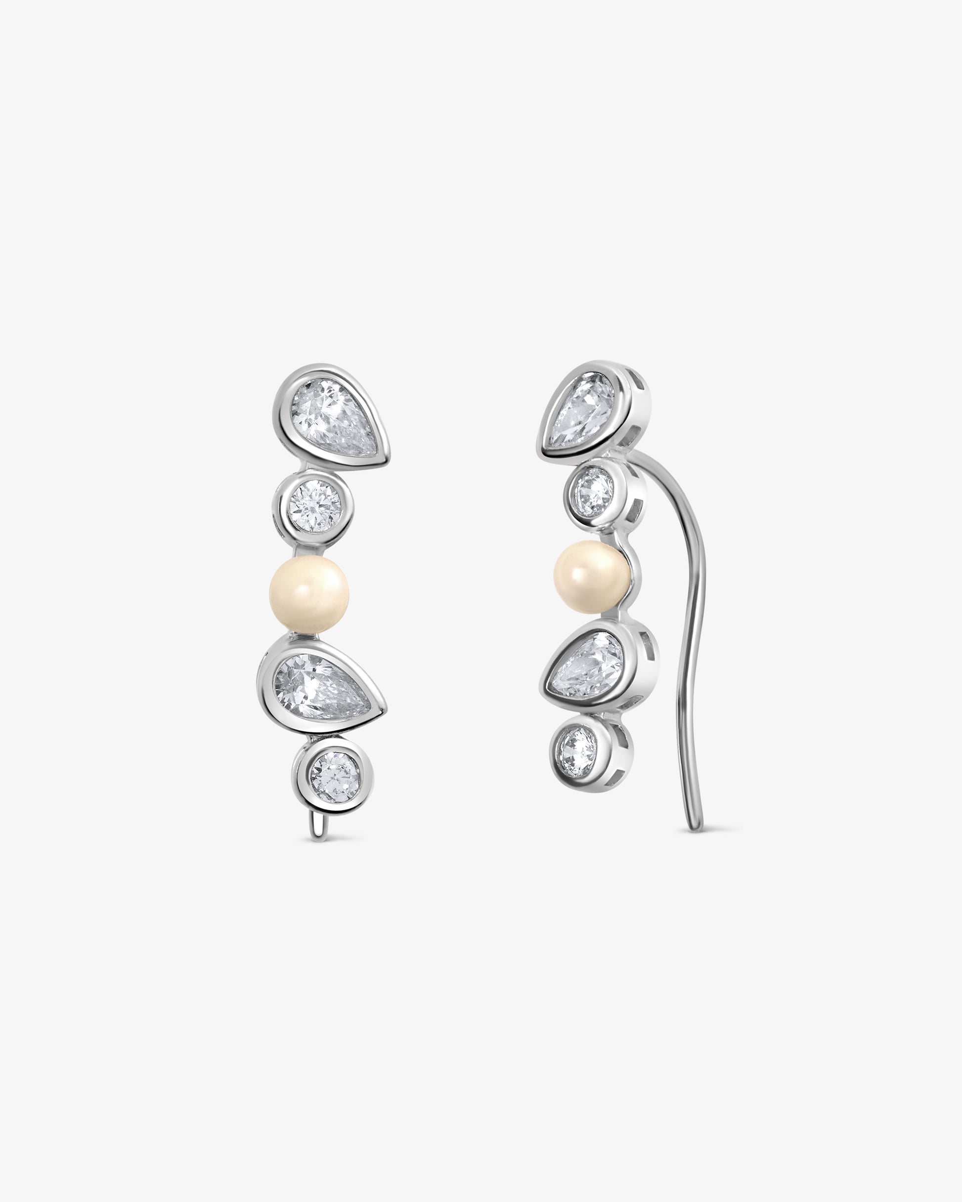Trepadores en rodiada de perlas alternadas con circonitas - Majorica - Plata Plata-1