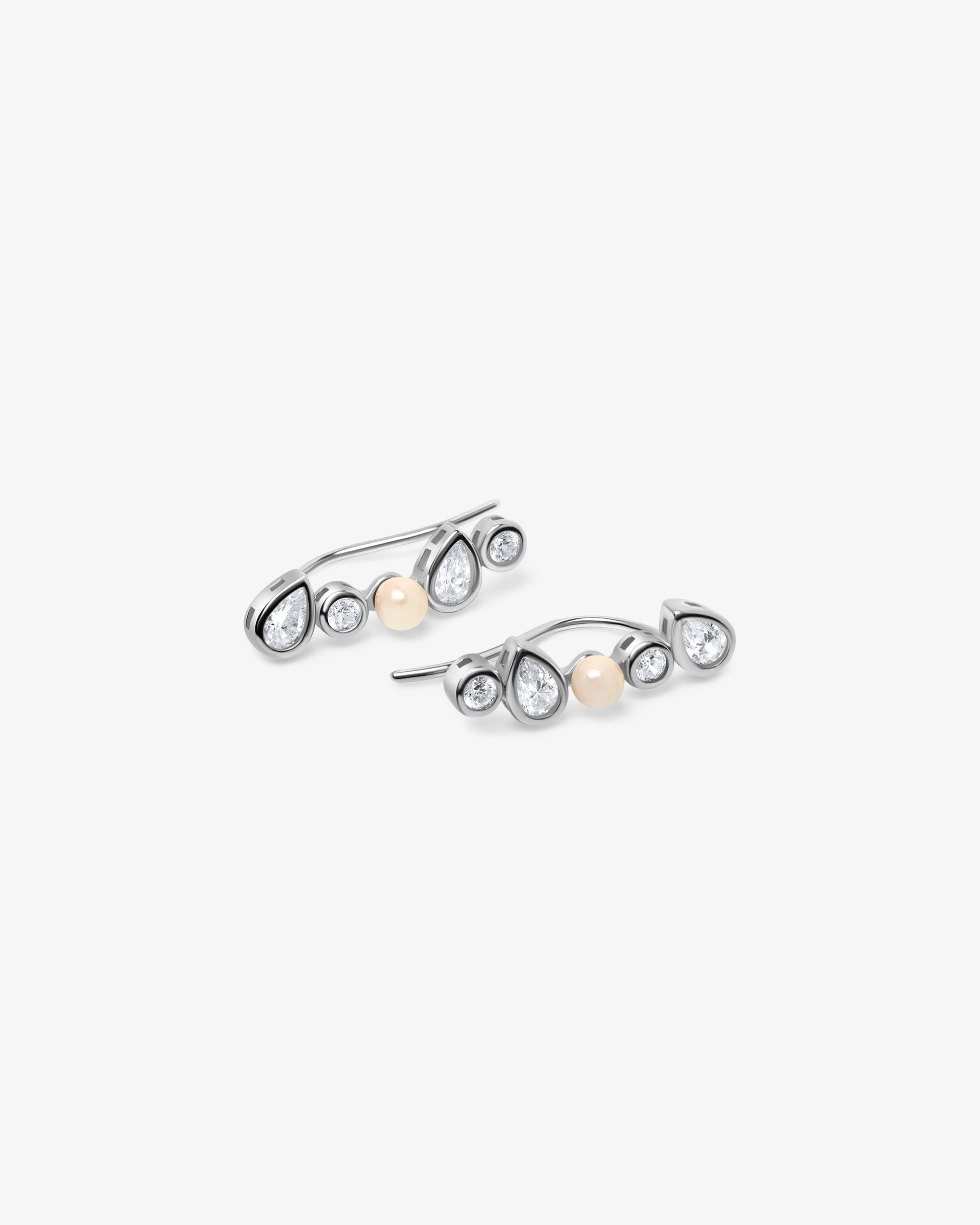 Trepadores en rodiada de perlas alternadas con circonitas - Majorica - Plata Plata-2