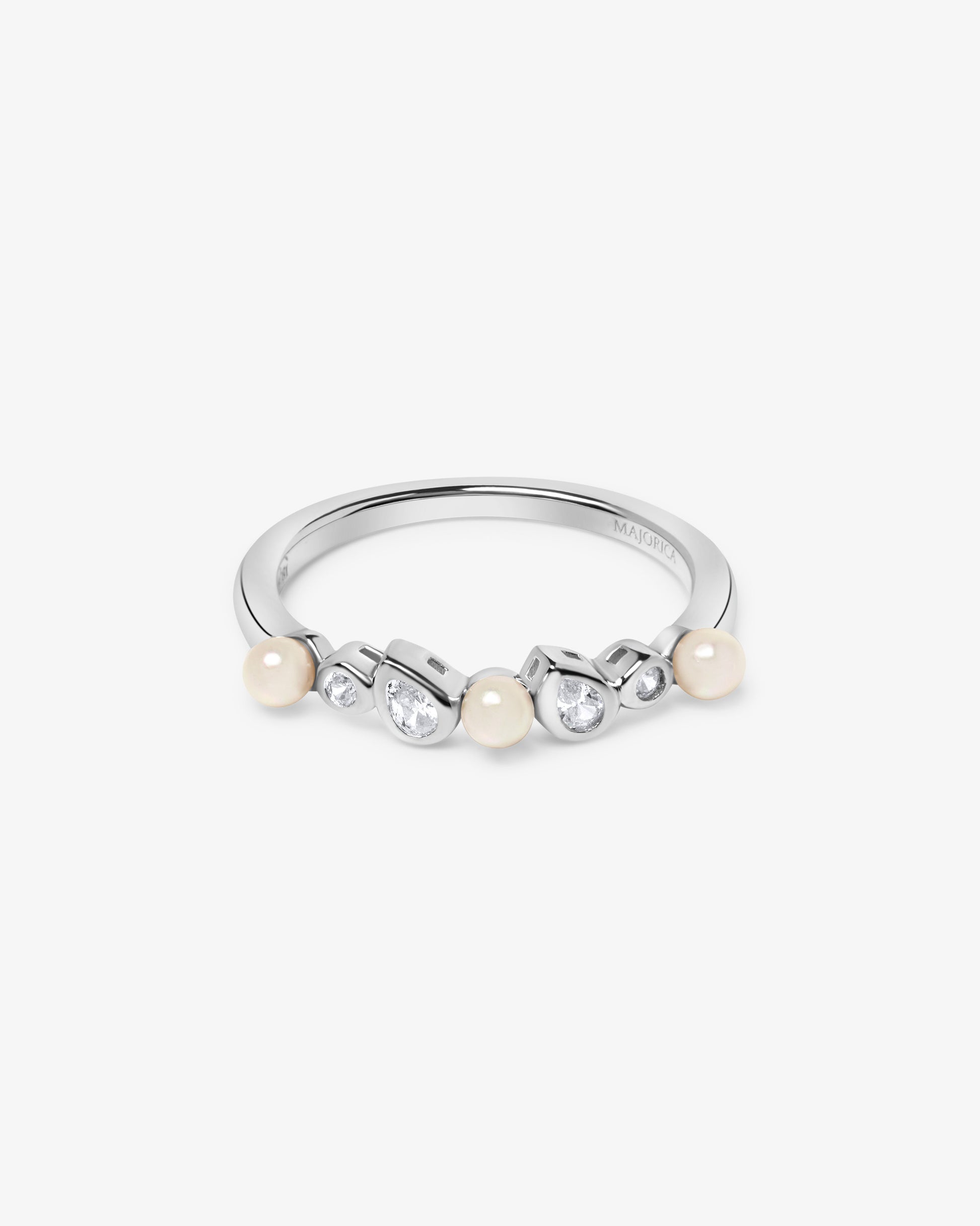 Anillo en plata rodiada de banda brillante - Majorica - Plata Plata-2