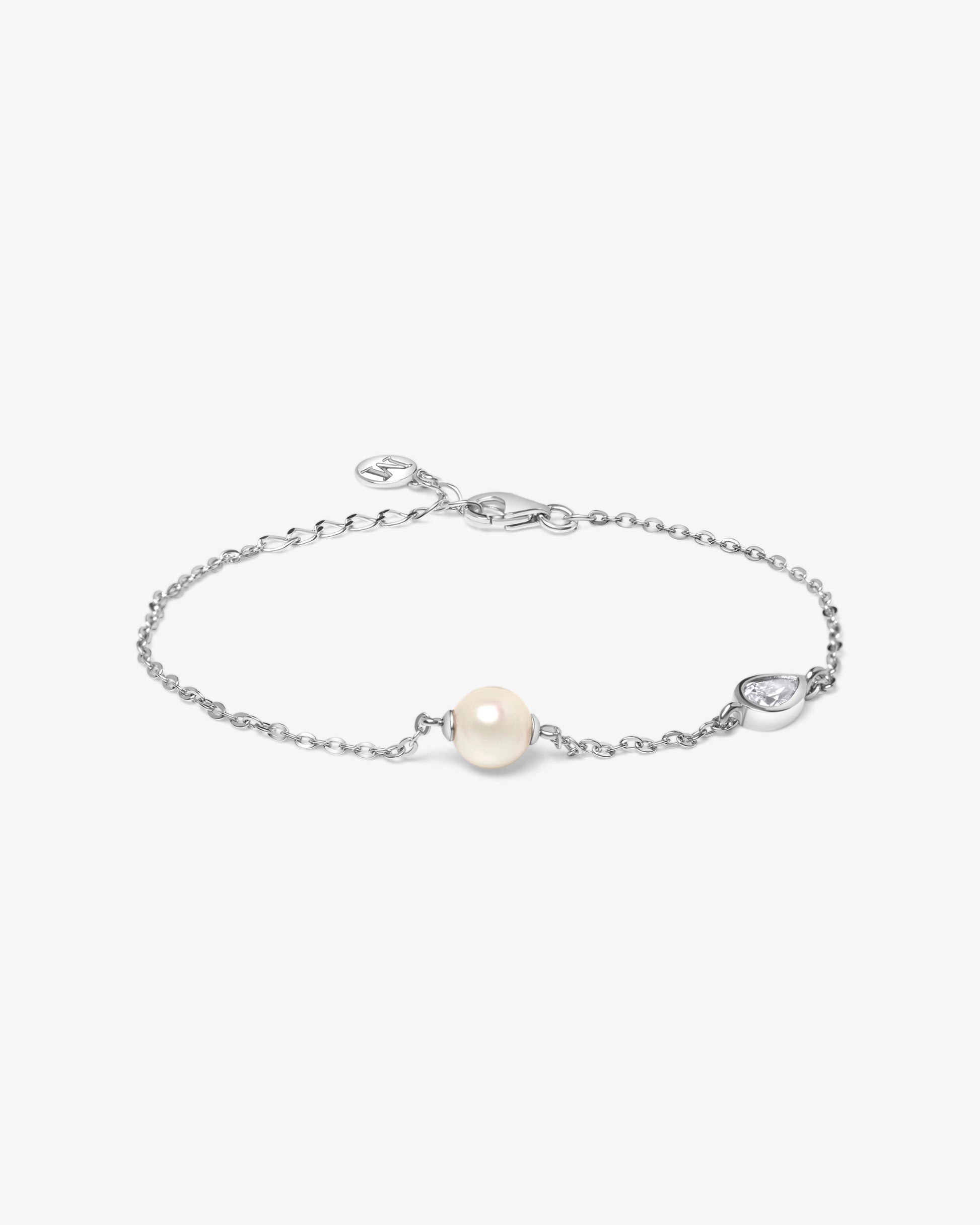 Pulsera en rodiada con perla central y circonita satélite - Majorica - Plata Plata-2