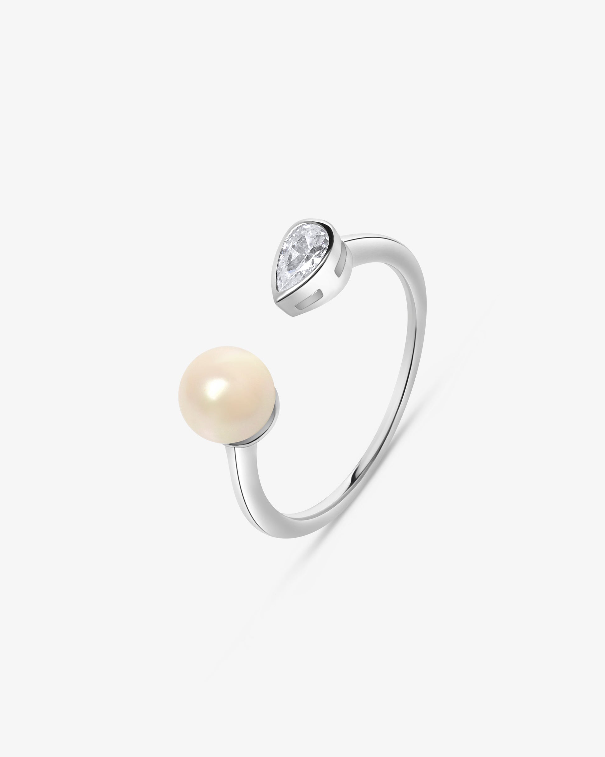 Anillo abierto en rodiada con perla redonda blanca - Majorica - Plata Plata-1
