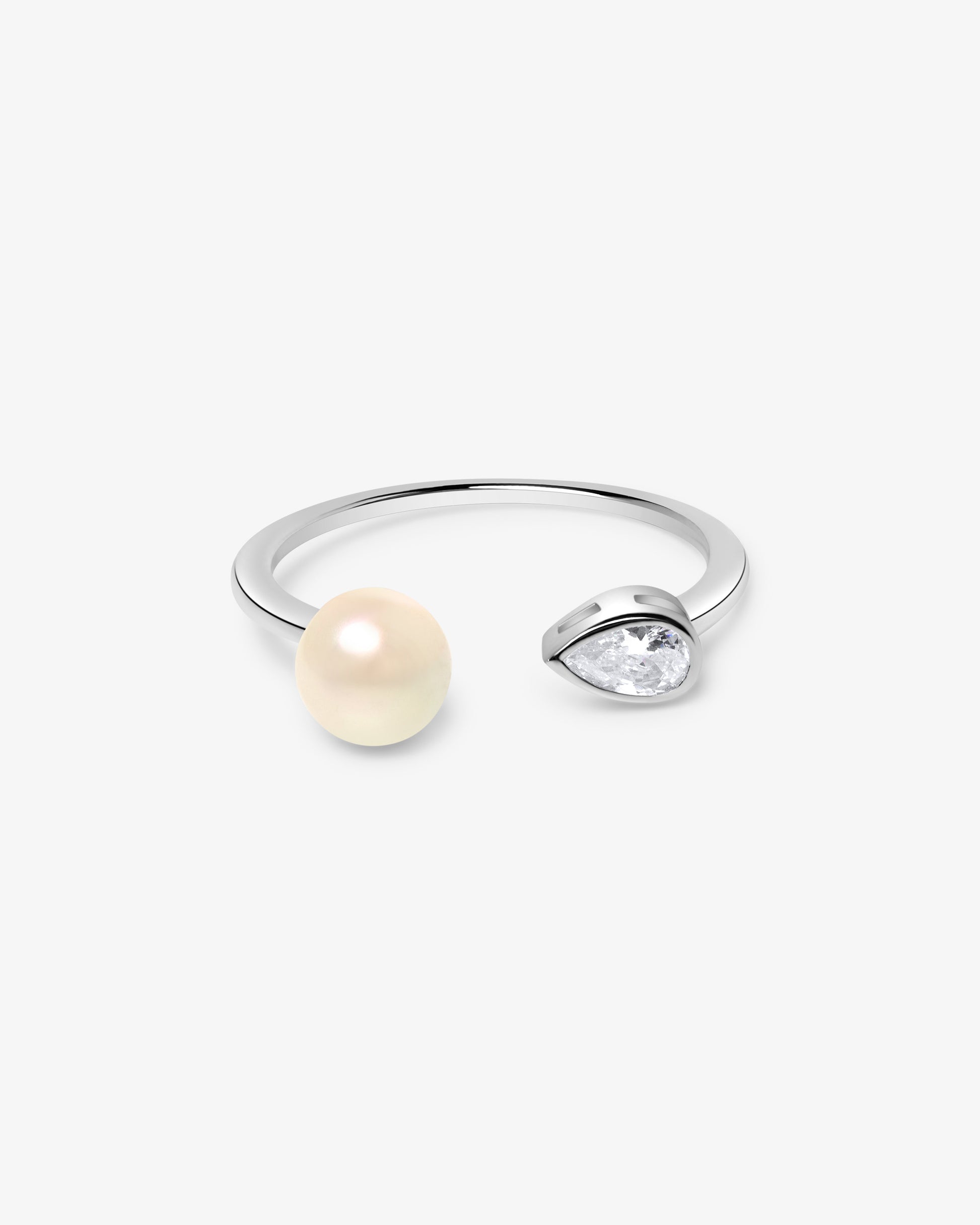 Anillo abierto en rodiada con perla redonda blanca - Majorica - Plata Plata-2