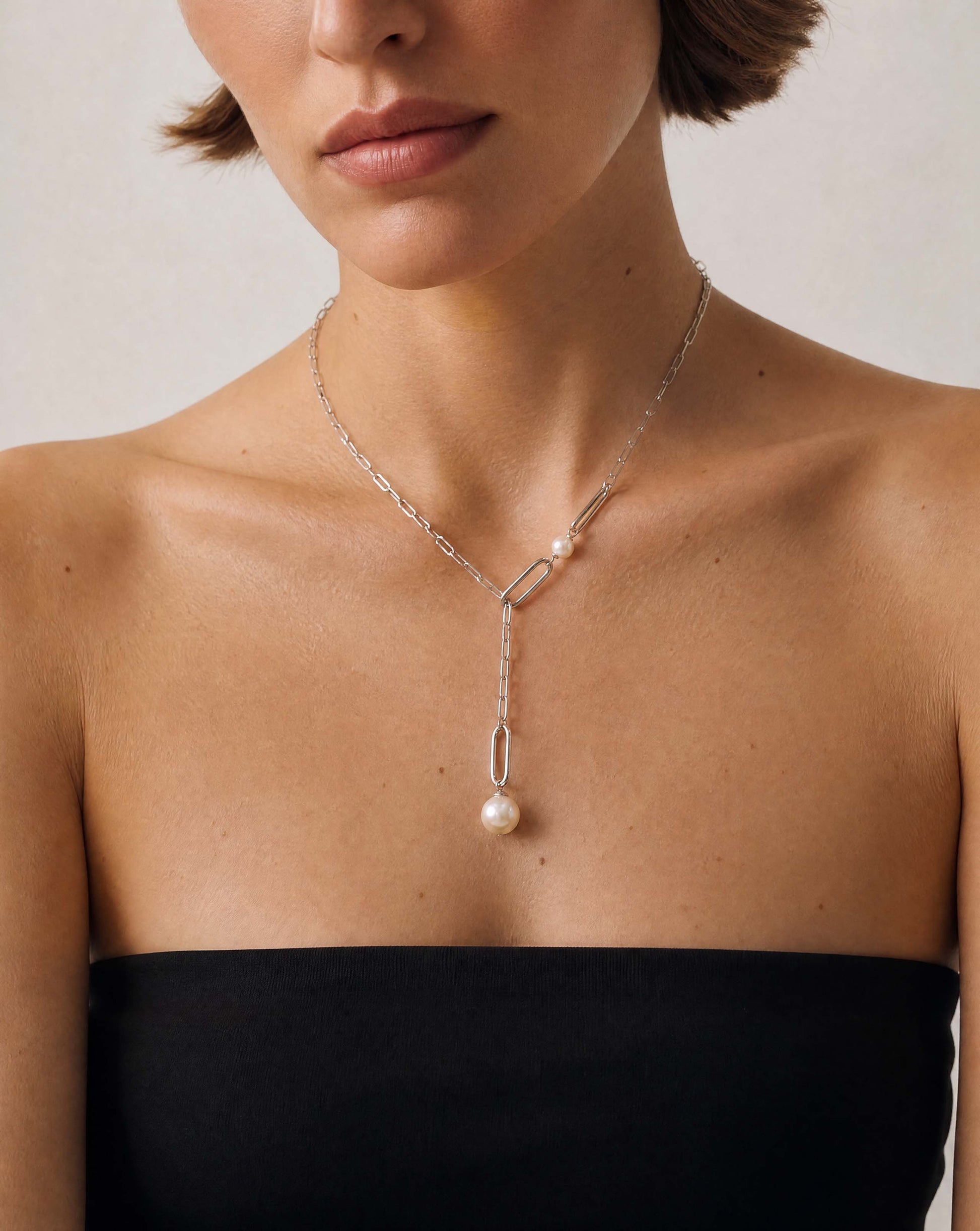 Collar plata cadena de eslabones y perlas links - Majorica - Plata Plata-3