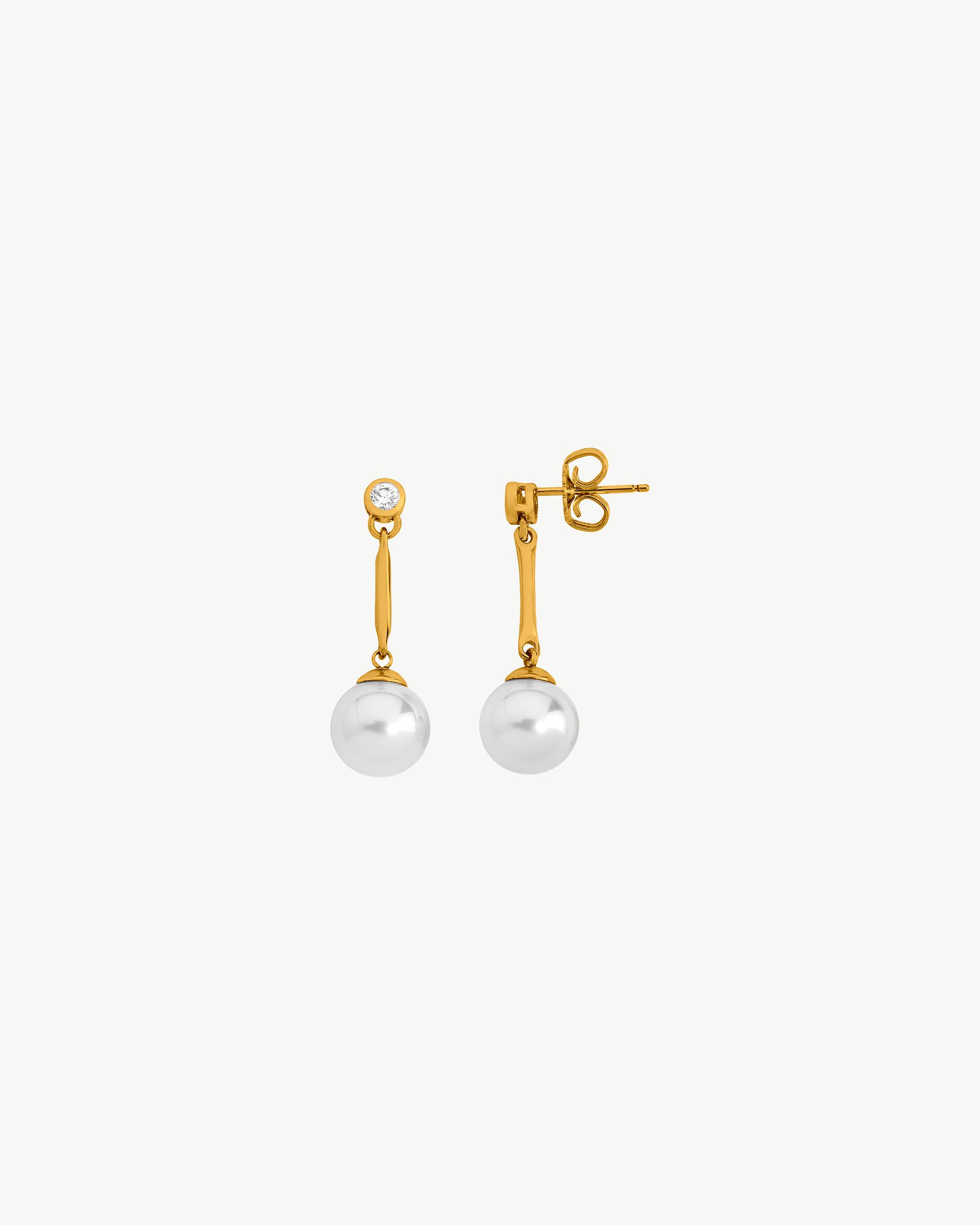 Pendientes largos perla 10mm y circonita dorados selene - Majorica - Dorado Dorado-1