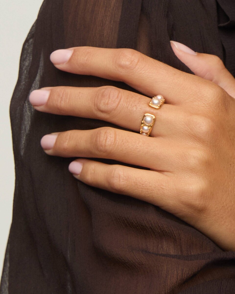 Anillo abierto perlas 4 y 5mm dorado essence Dorado-2