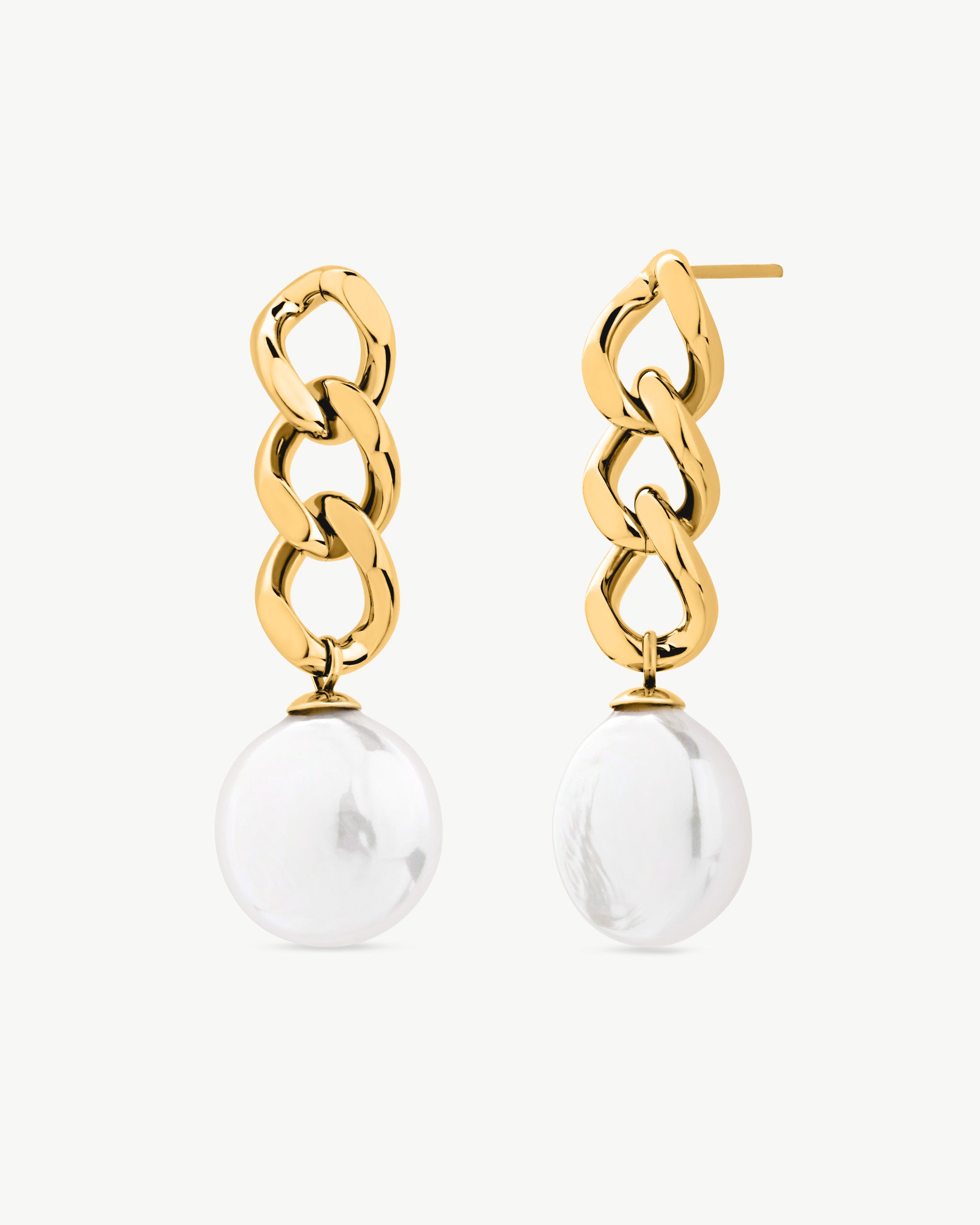 Imagen 0 de Pendientes cadena y perla oval dorados puffy pearls Dorado