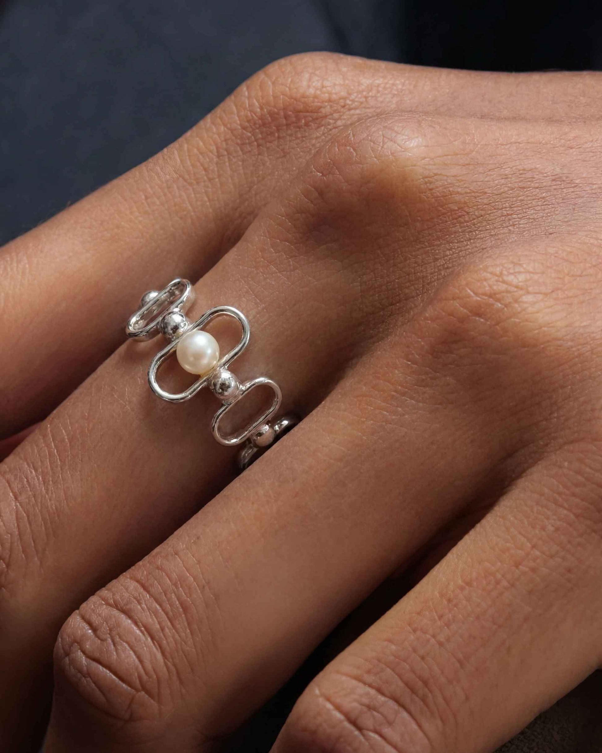 Anillo en plata con perla y logo libre - Majorica - Plata Plata-3