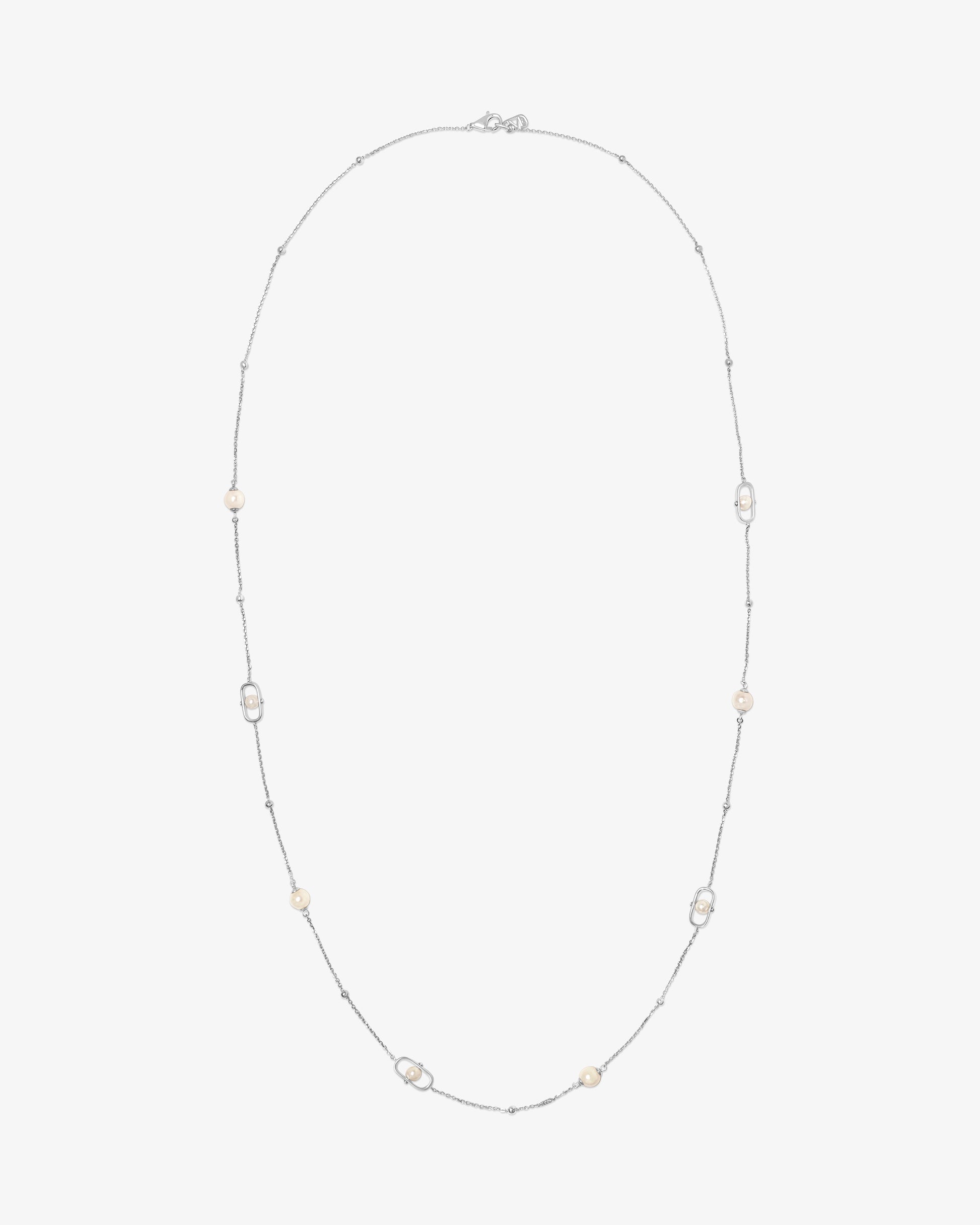 Imagen 0 de Collar largo en plata con perlas y logo libre Plata