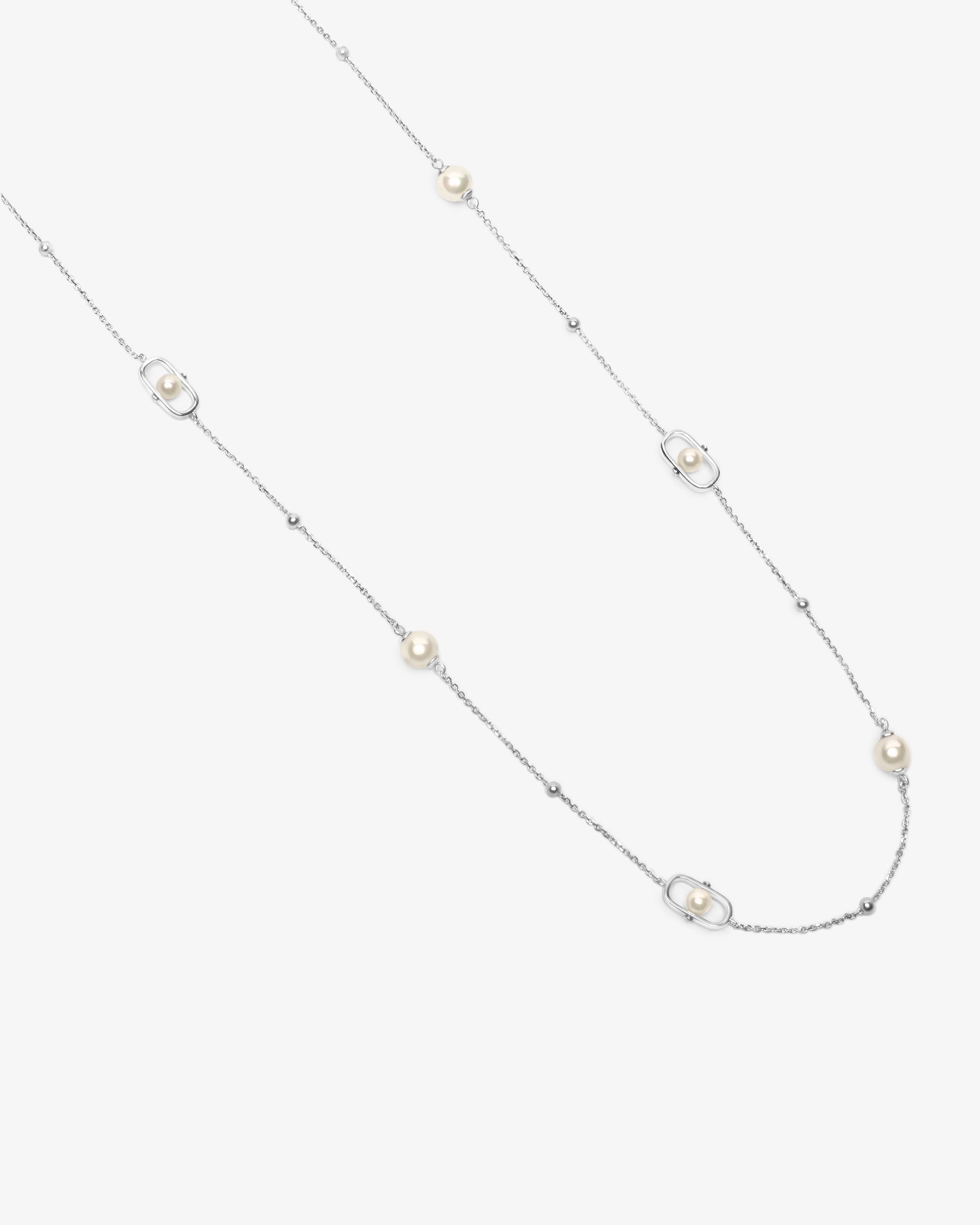 Collar largo en con perlas y logo libre - Majorica - Plata Plata-2