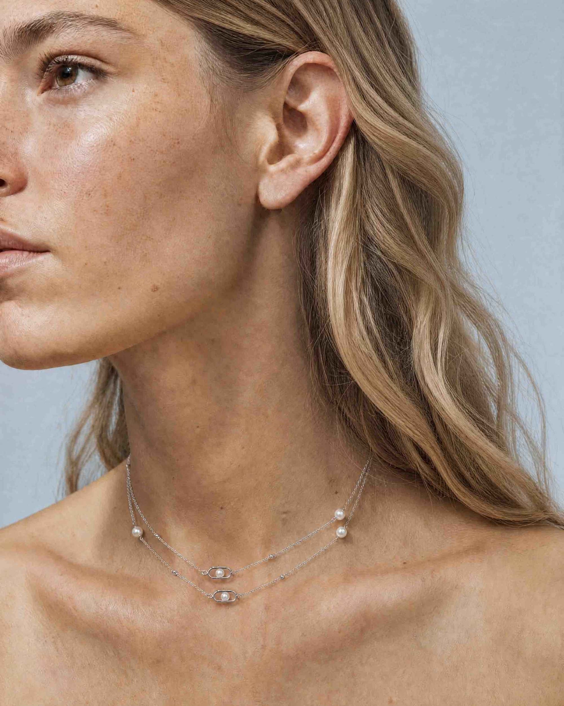 Collar largo en con perlas y logo libre - Majorica - Plata Plata-3