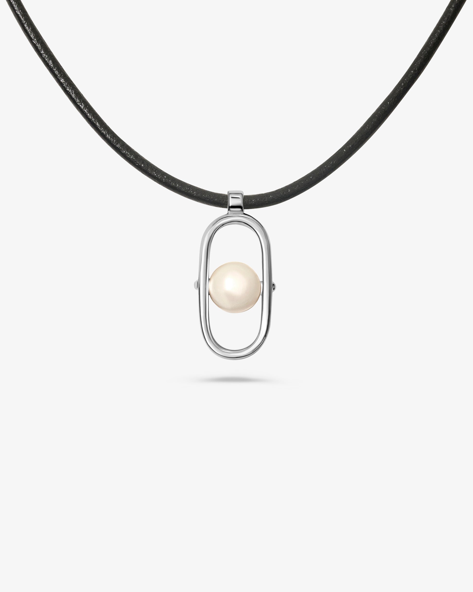 Collar de cuero en con colgante de perla libre - Majorica - Plata Plata-2