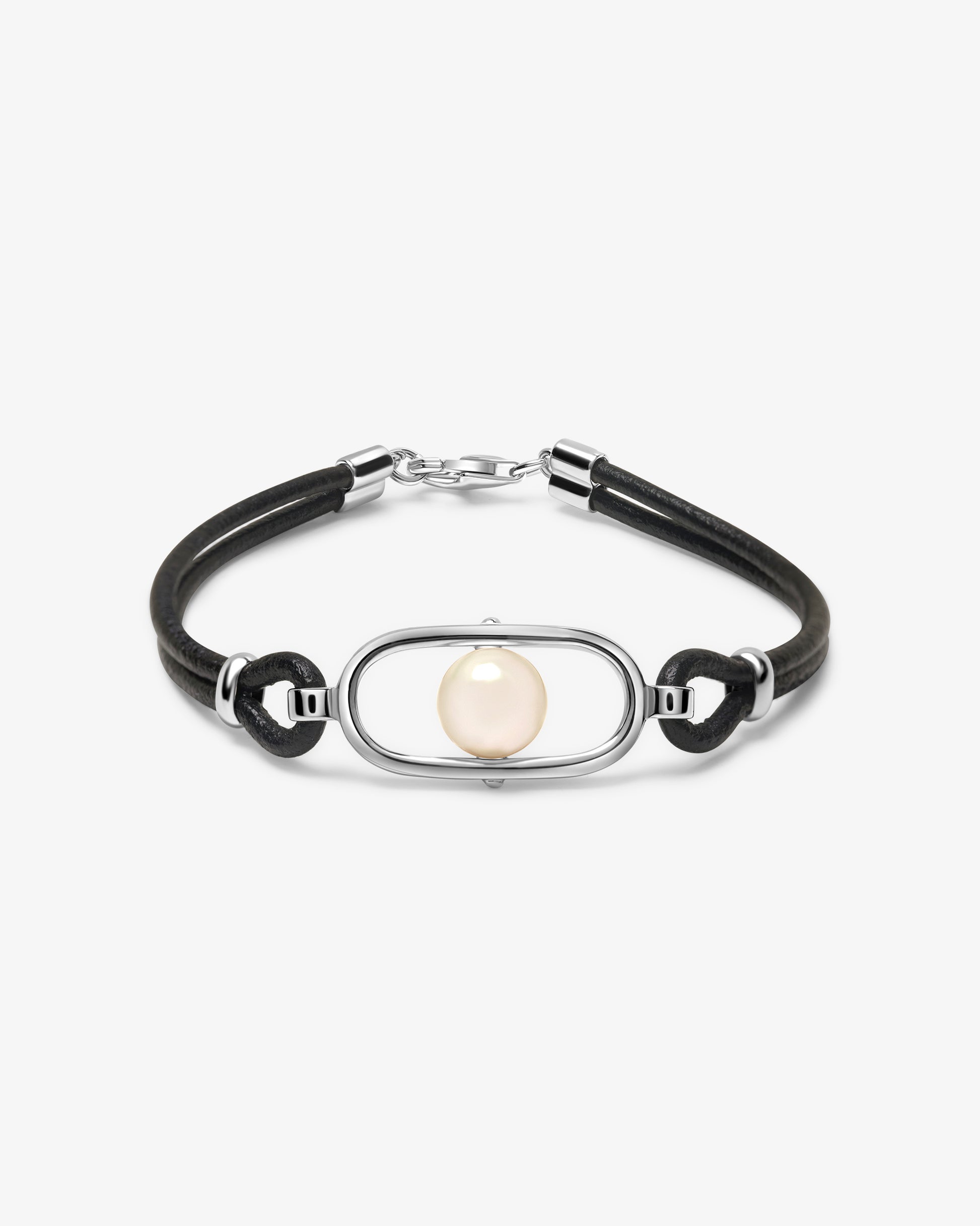 Pulsera de cuero en con perla libre - Majorica - Plata Plata-1