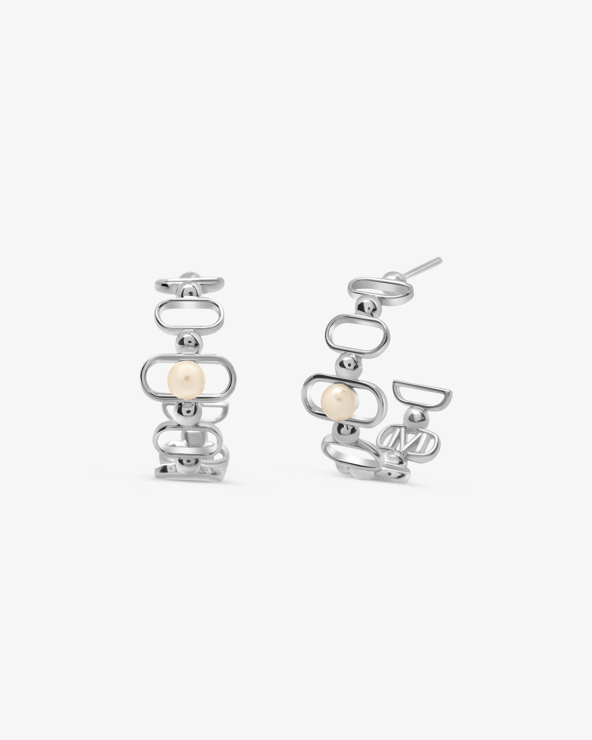 Imagen 0 de Pendientes de aro en plata con perla y logo libre Plata