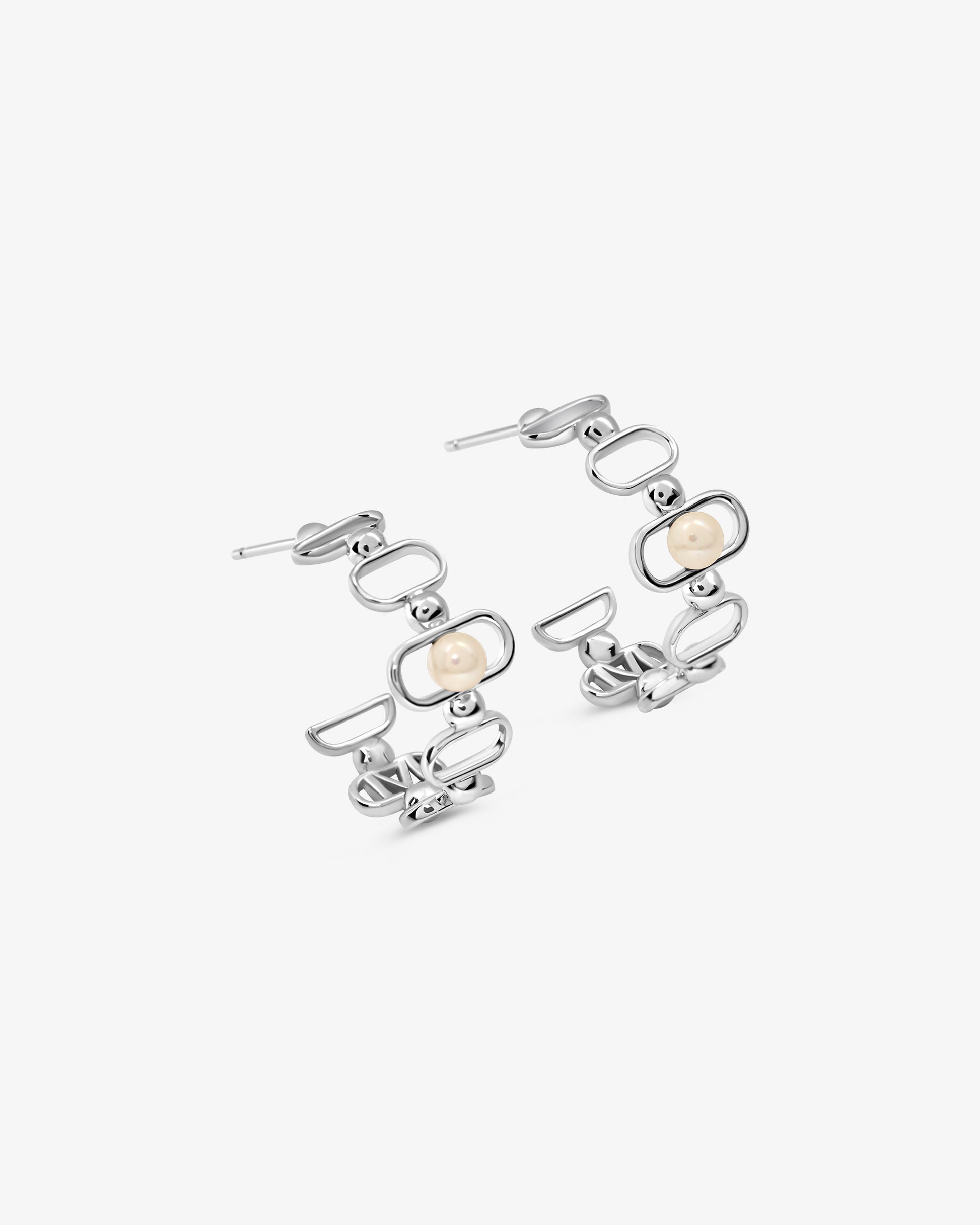 Pendientes de aro en con perla y logo libre - Majorica - Plata Plata-2