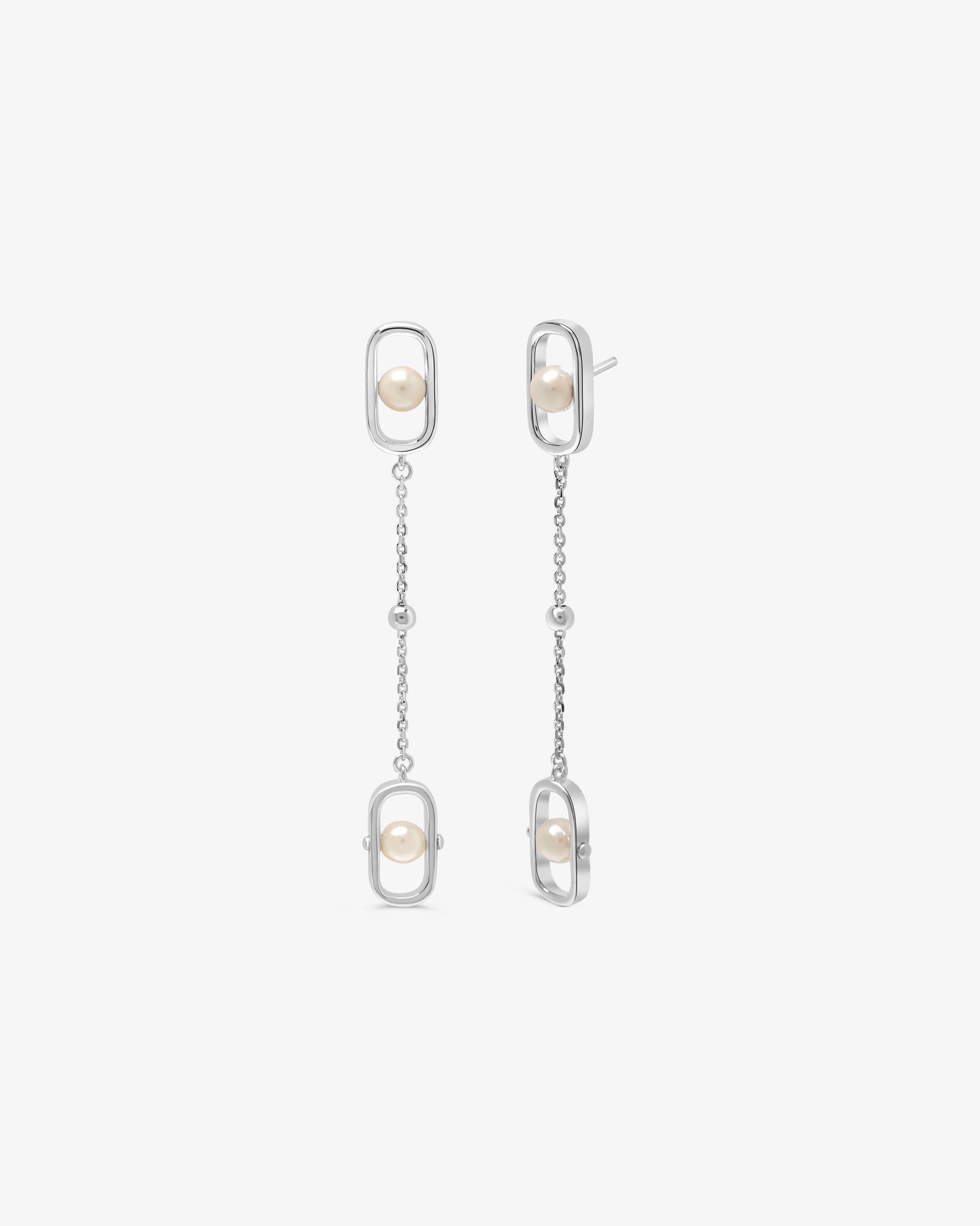 Pendientes largos en con perlas libre - Majorica - Plata Plata-1