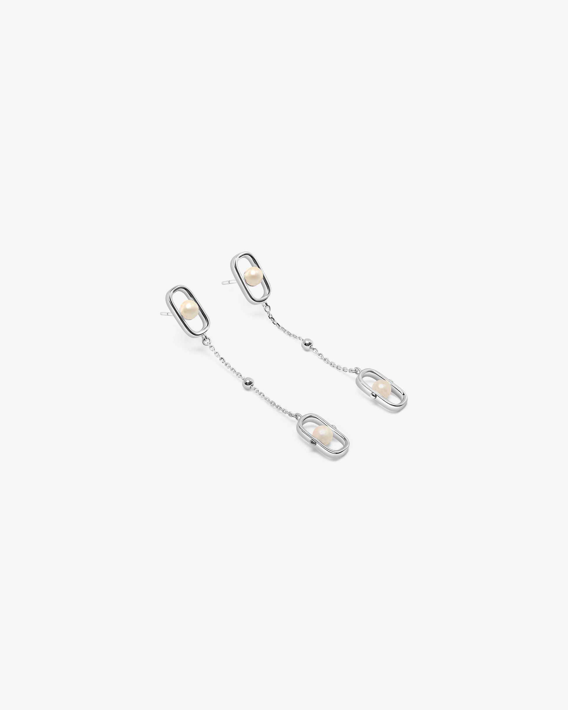 Pendientes largos en con perlas libre - Majorica - Plata Plata-2