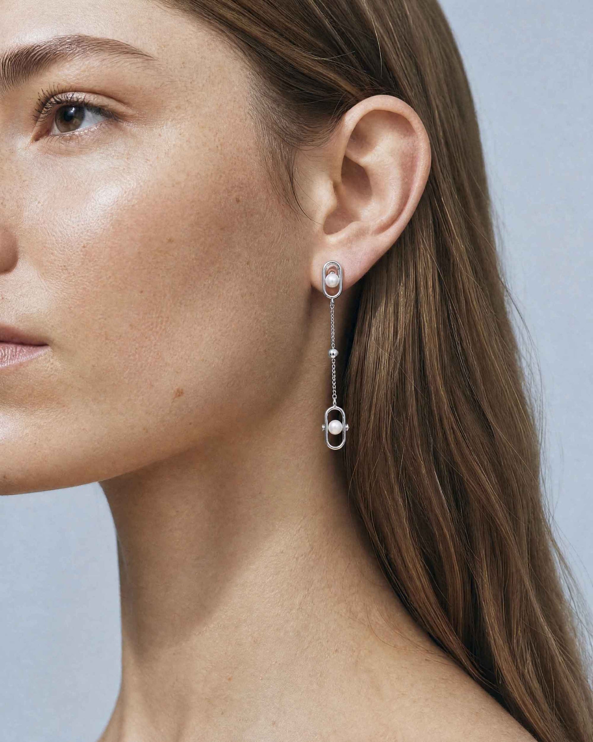 Pendientes largos en con perlas libre - Majorica - Plata Plata-3