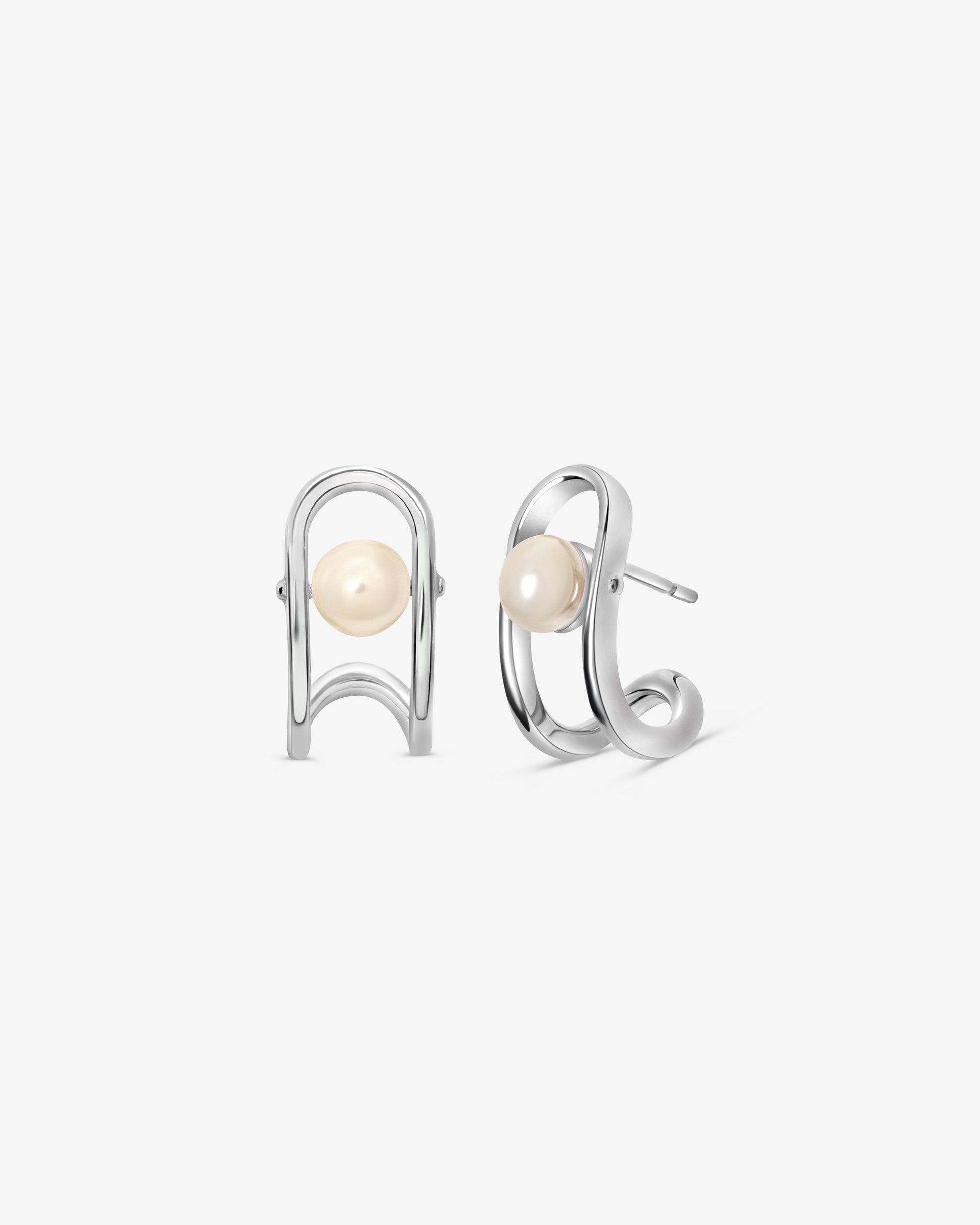 Pendientes cortos en con perla libre - Majorica - Plata Plata-1