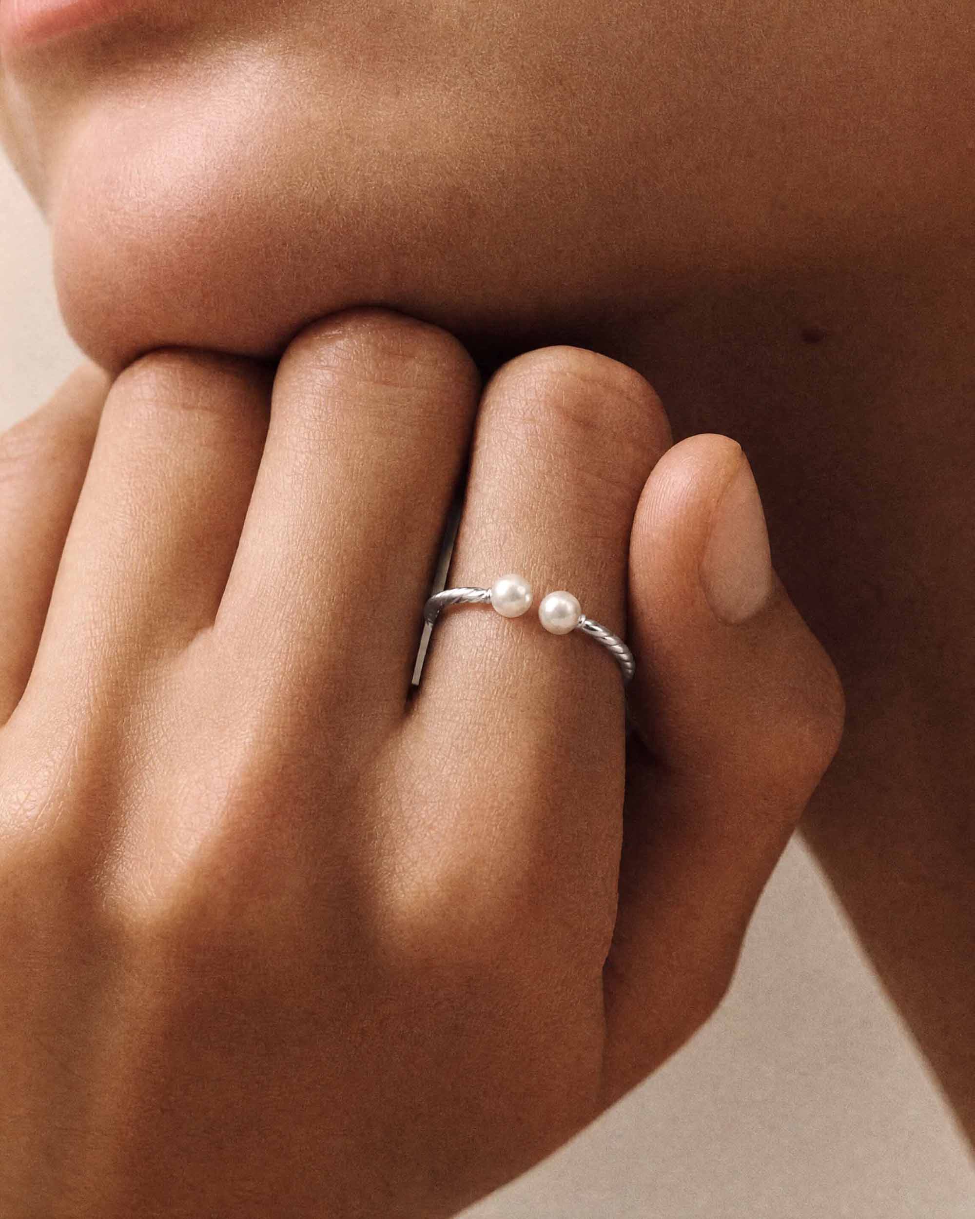 Anillo acero con perlas blancas twist - Majorica - Plata Plata-2