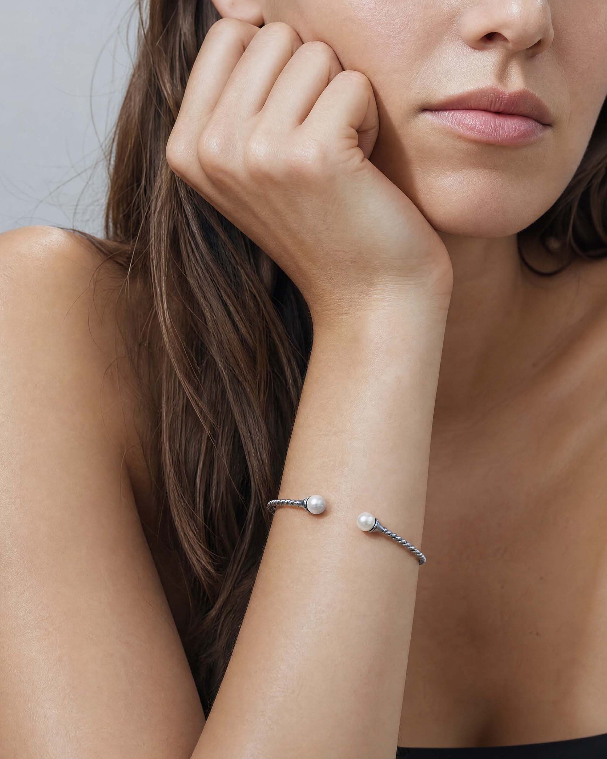 Brazalete plateado con perlas blancas twist - Majorica - Plata Plata-2