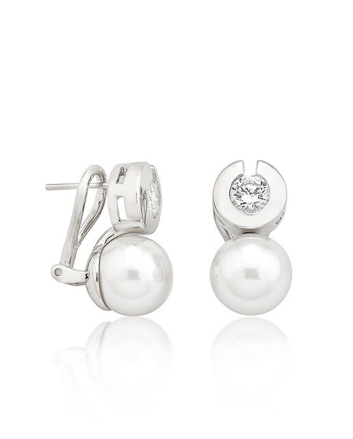 Imagen 0 de Pendientes Exquisite plata con perla blanca 10mm y circonitas