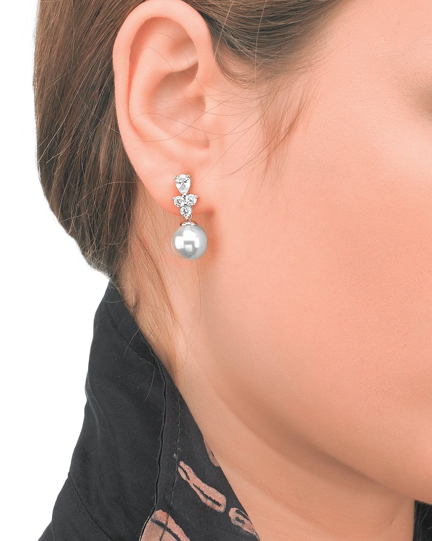 Pendientes perla 10mm y circonitas venus - Majorica - Plateado Plateado-2