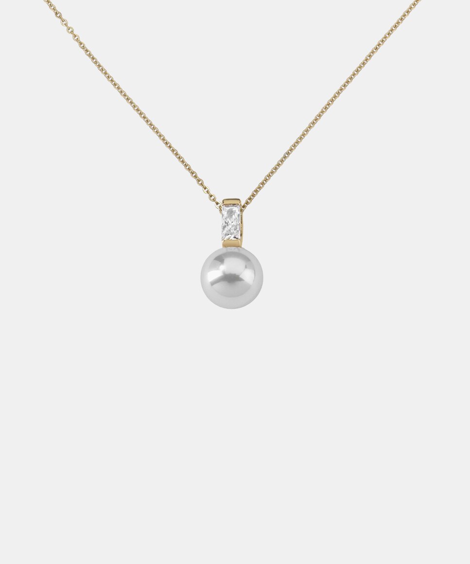 Colgante Auva en plata dorada con perla blanca 10mm Blanco-3