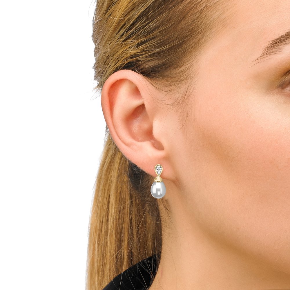 Pendientes perla 8x10mm y circonita dorados selene - Majorica - Dorado Dorado-2