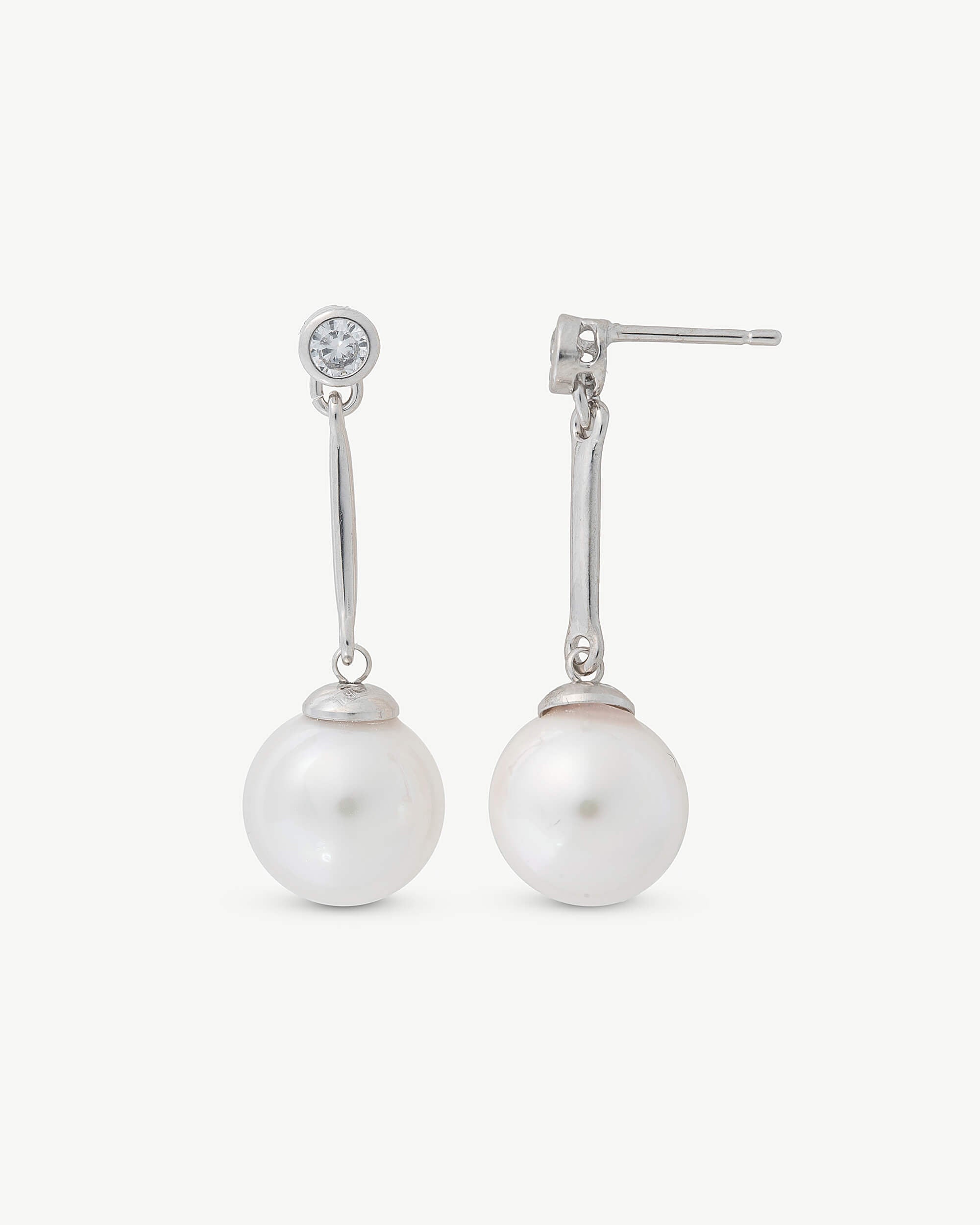 Pendientes largos perla 10mm y circonita selene - Majorica - Plateado Plateado-1