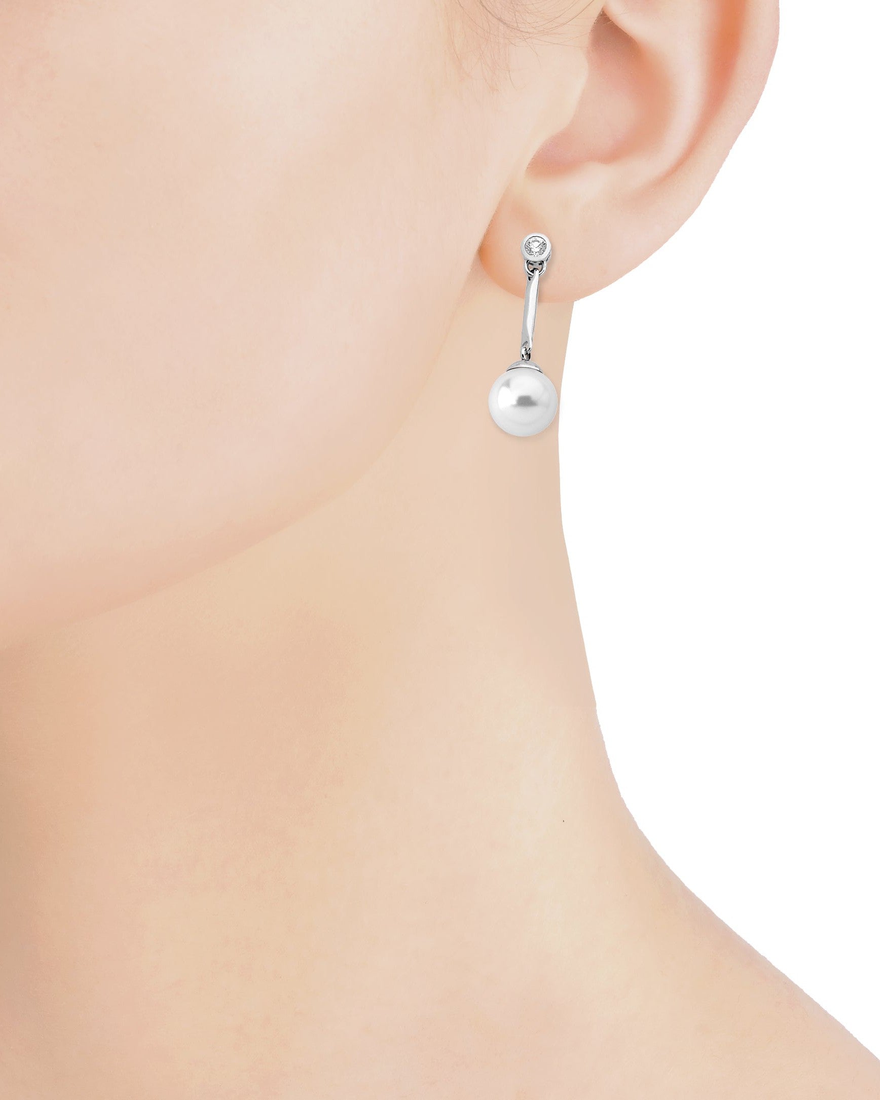 Pendientes largos perla 10mm y circonita selene - Majorica - Plateado Plateado-2