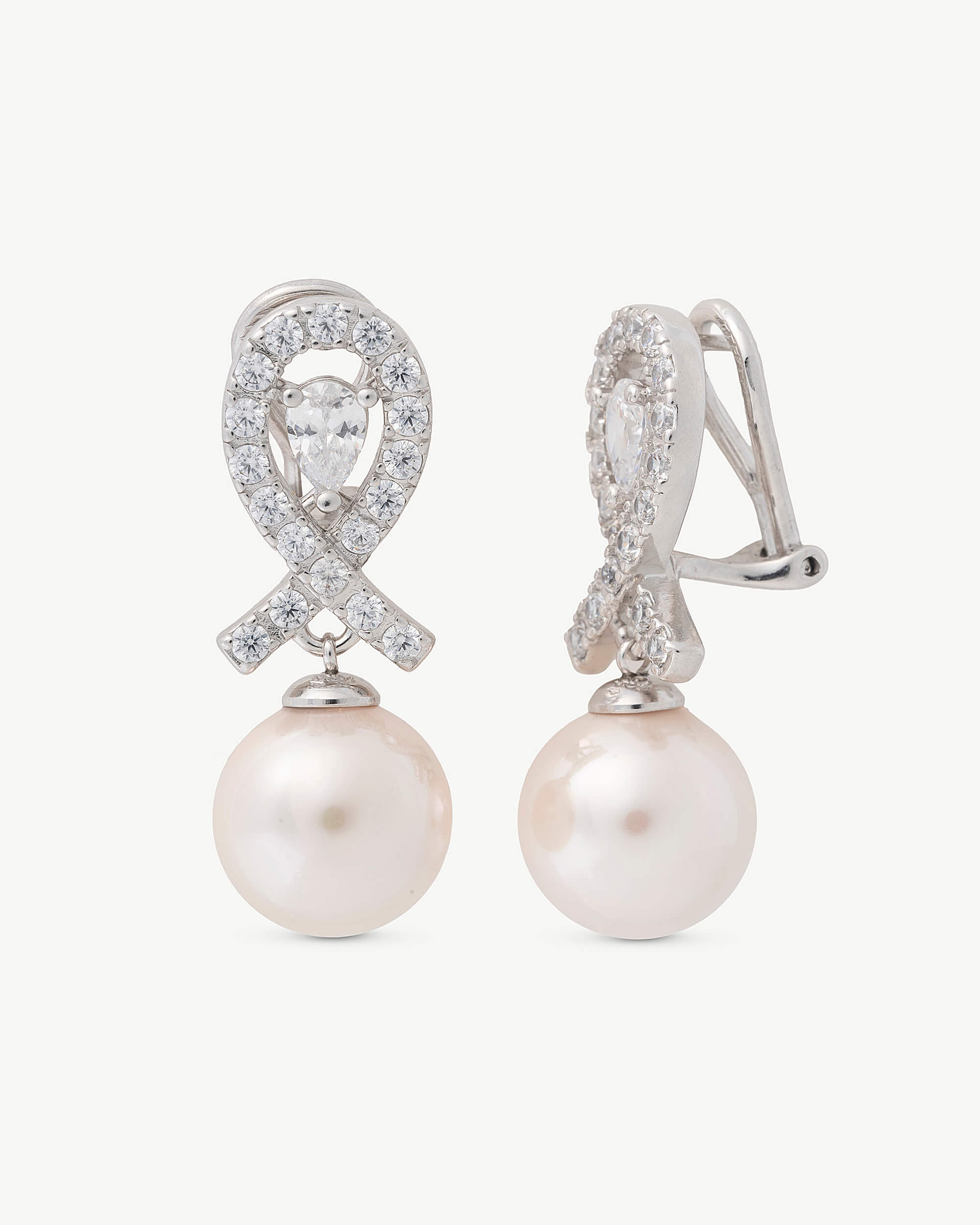 Imagen 0 de Pendientes perla 12mm y lazo de circonitas exquisite Plateado
