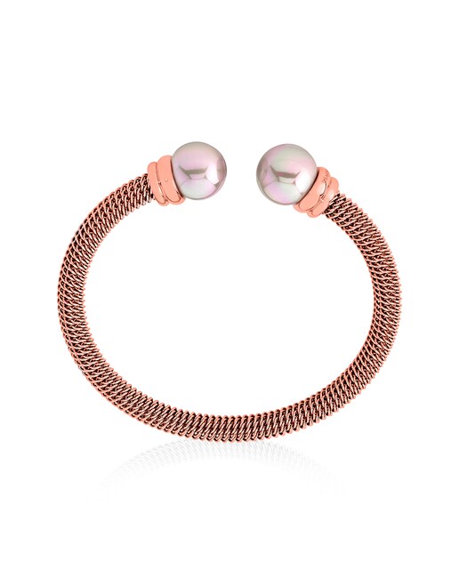 Imagen 0 de Pulsera Tender de acero rosado con perlas nuage de 12mm