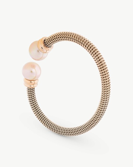 Imagen 0 de Pulsera Tender de acero rosado con perlas salmón de 12mm
