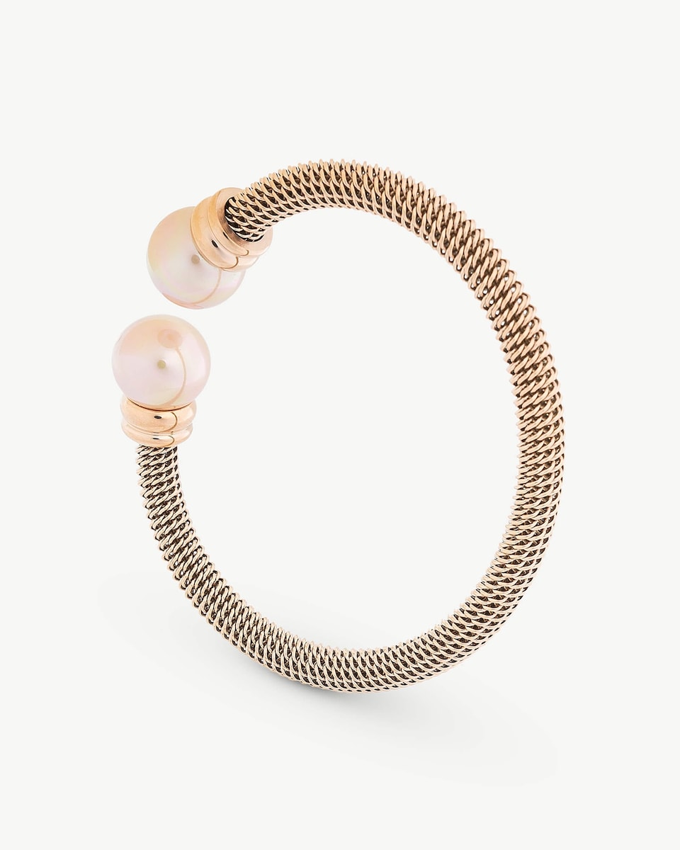 Pulsera Tender de acero rosado con perlas salmón de 12mm Rosa-1