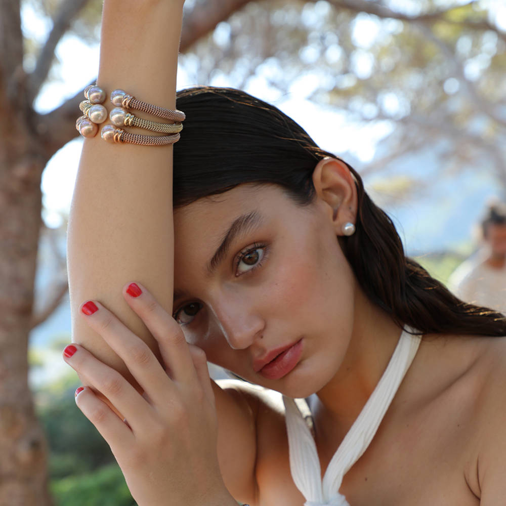 Brazalete dos perlas tender - Majorica - Rosa Rosa-2