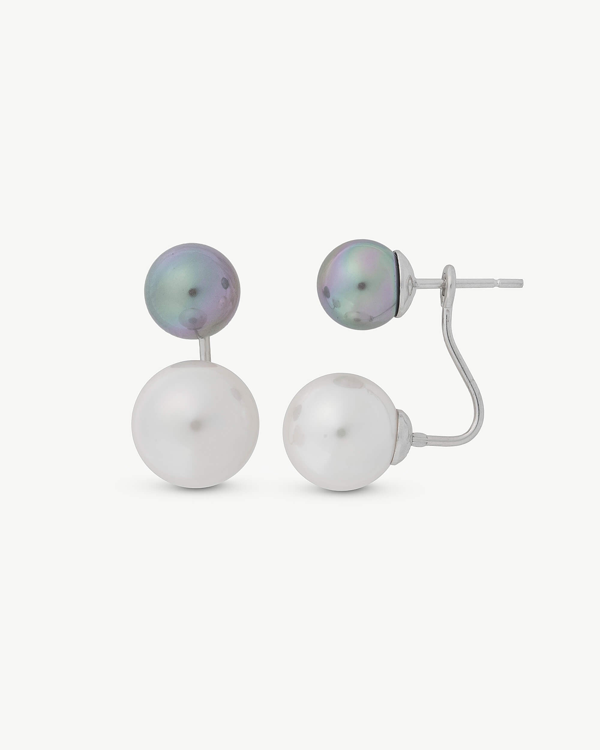 Pendientes Jour en plata y perlas blanca y gris de 8 y 10mm