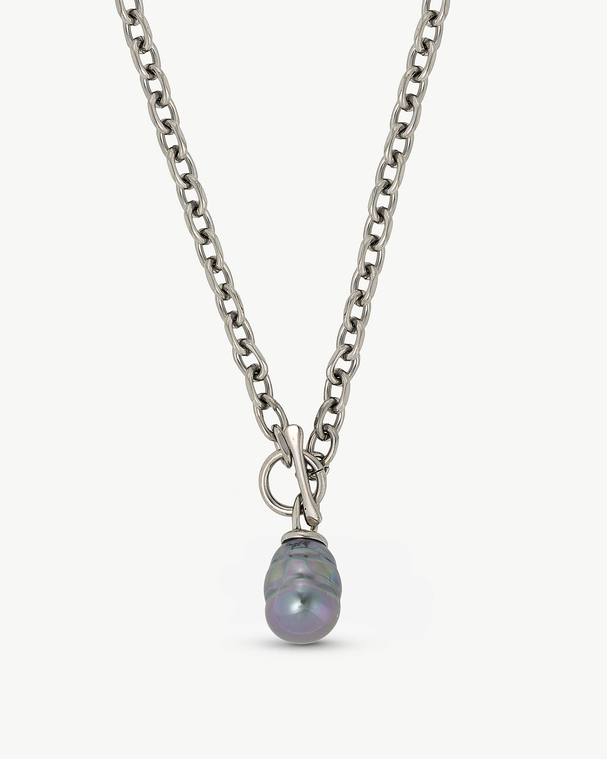 Colgante majorica con cadena perla barroca de 12mm gris tender - Marrón Marrón-1