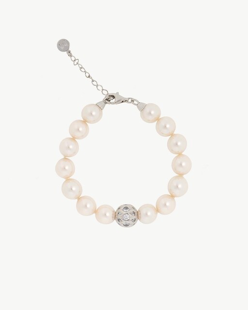 Imagen 0 de Pulsera Esfera en plata con perlas blancas de 10mm y circonitas