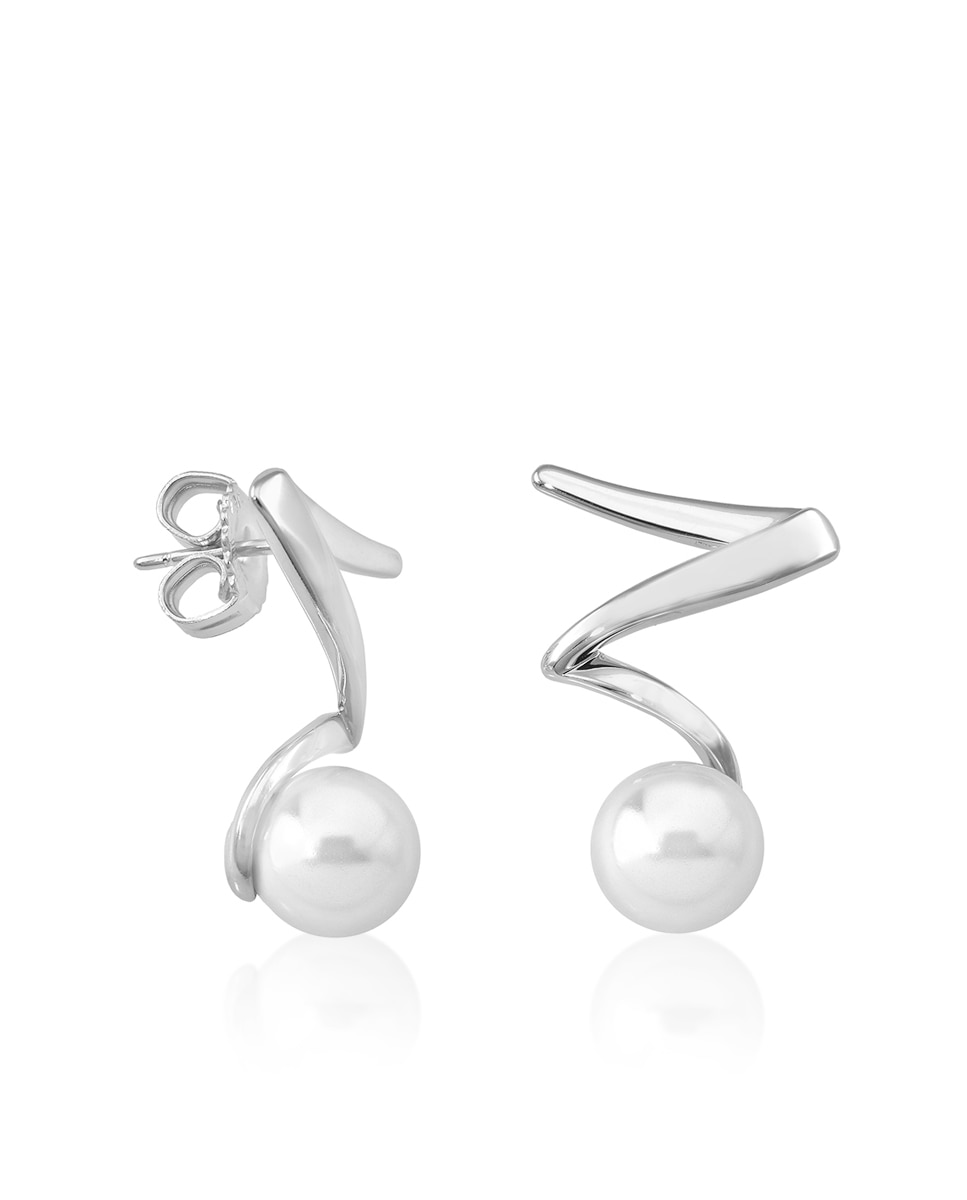 Pendientes Chassé de plata con perla blanca - Majorica - Blanco Blanco-1