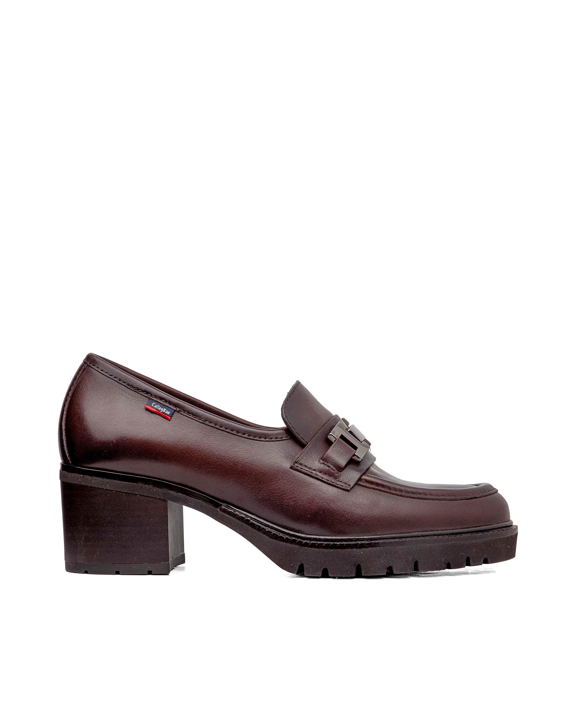 Imagen 1 de Mocasines de piel de mujer con tacón con sistema adaptación Marrón oscuro