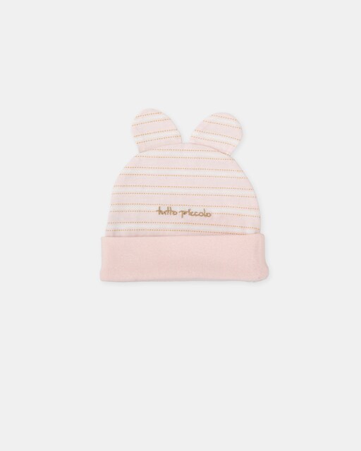 Imagen 0 de Gorro  de bebé niña rayas con orejitas color rosa